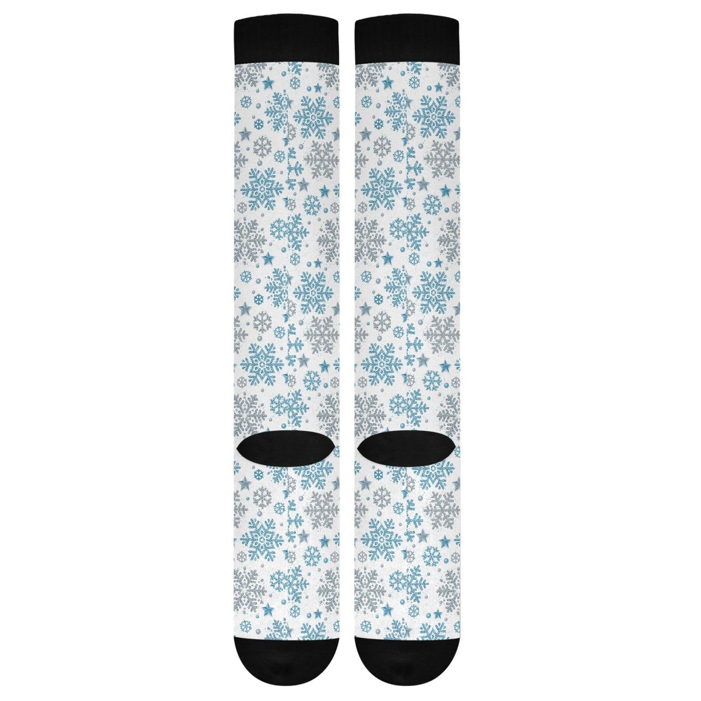 Blue Snowflakes Compression Socks for Women and Men Circulation Winter Long Socks for Athletic Running 1