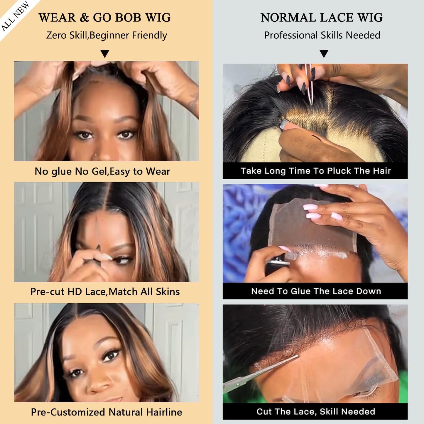 Tinashe 12Inch Wear and Go Glueless Bob Wig Human Hair Highlight Bob Wig Human Hair Honey Blonde 5x6 Body Wave Wigs for Beginners Glueless Short Bob Wig(12inch,P4/27 Loose Body Bob Wig)