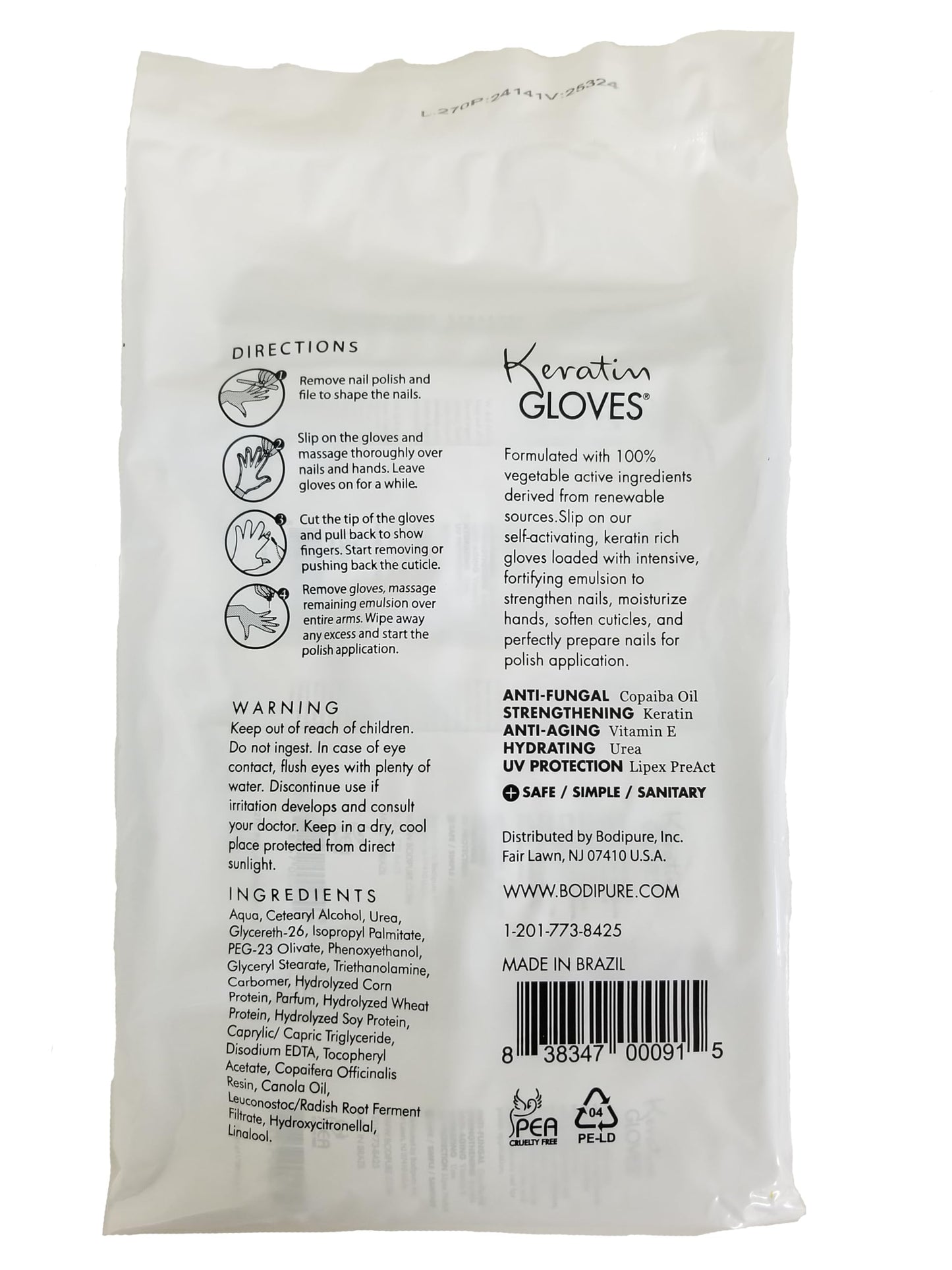 Bodipure Professional Keratin Gloves for Nail Strengthening, Moisturizing Hand Mask for Dry and Cracked Hands, Hand and Cuticle Treatment with Vegetable Keratin Cream 12 Pairs