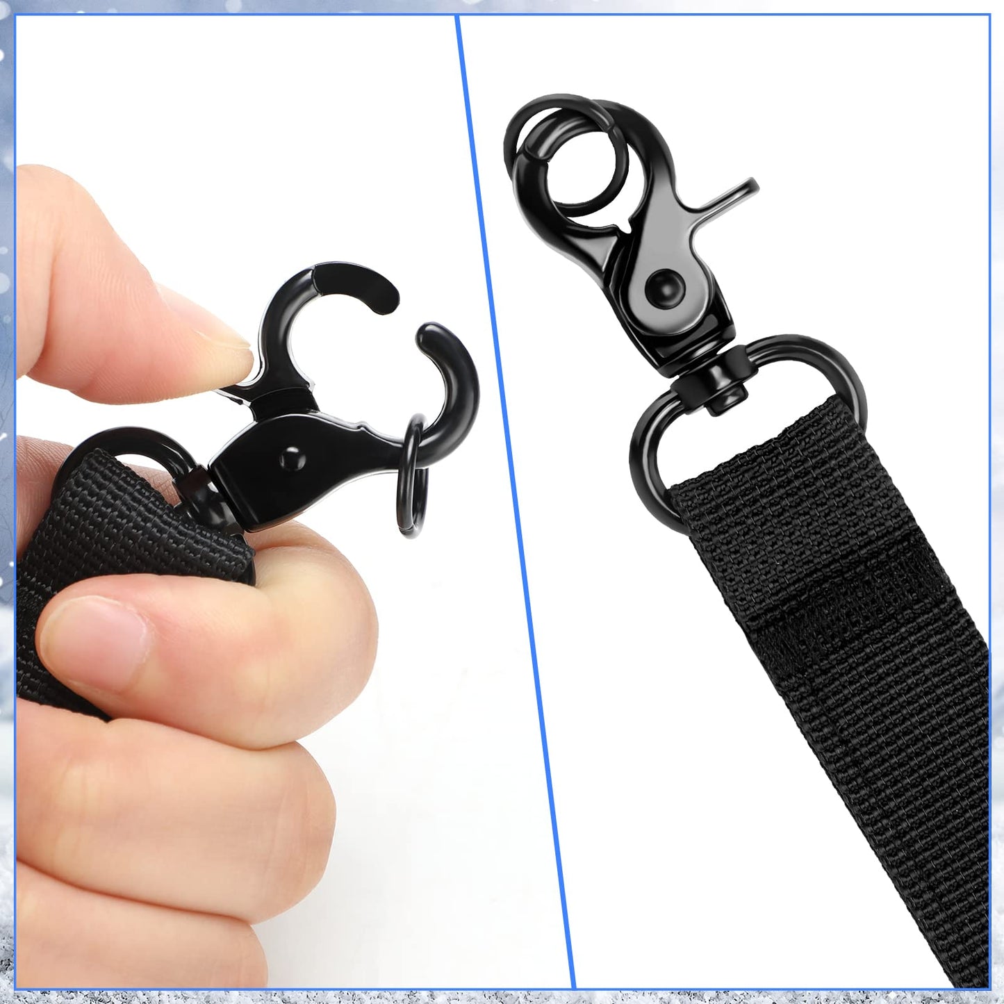 8 Pcs Snowboard Leash Cord Snowboarding Short Leash with Key Ring for Men Women Snowboarding, Black