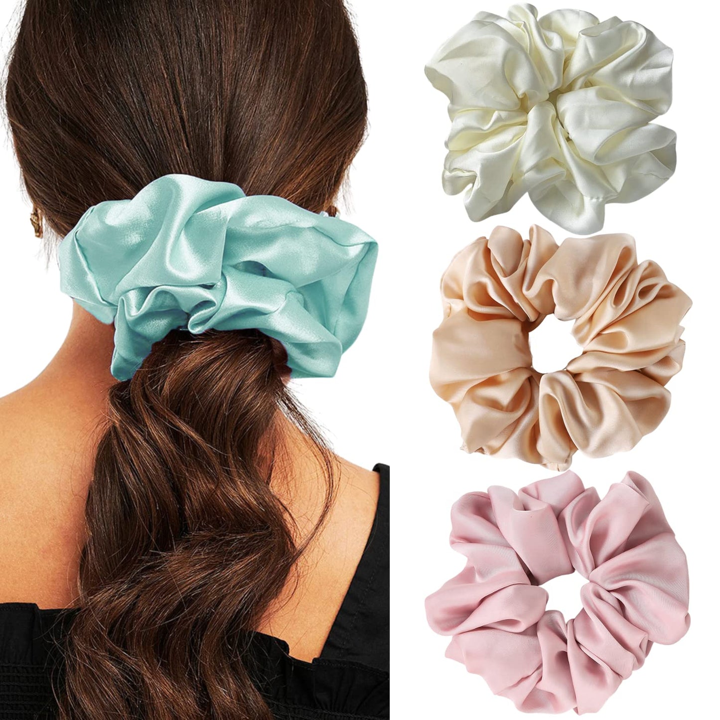 Large Satin Scrunchies Oversized Scrunchies Jumbo Scrunchies Sleeping Giant Scrunchie No Damage Big Satin Silk Scrunchies for Women(C)