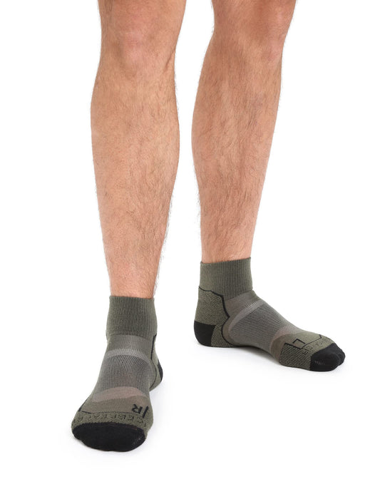 Icebreaker Merino Men's Hike+ Light Mini Sock, Loden Green/Black/Gristone Heather, Medium