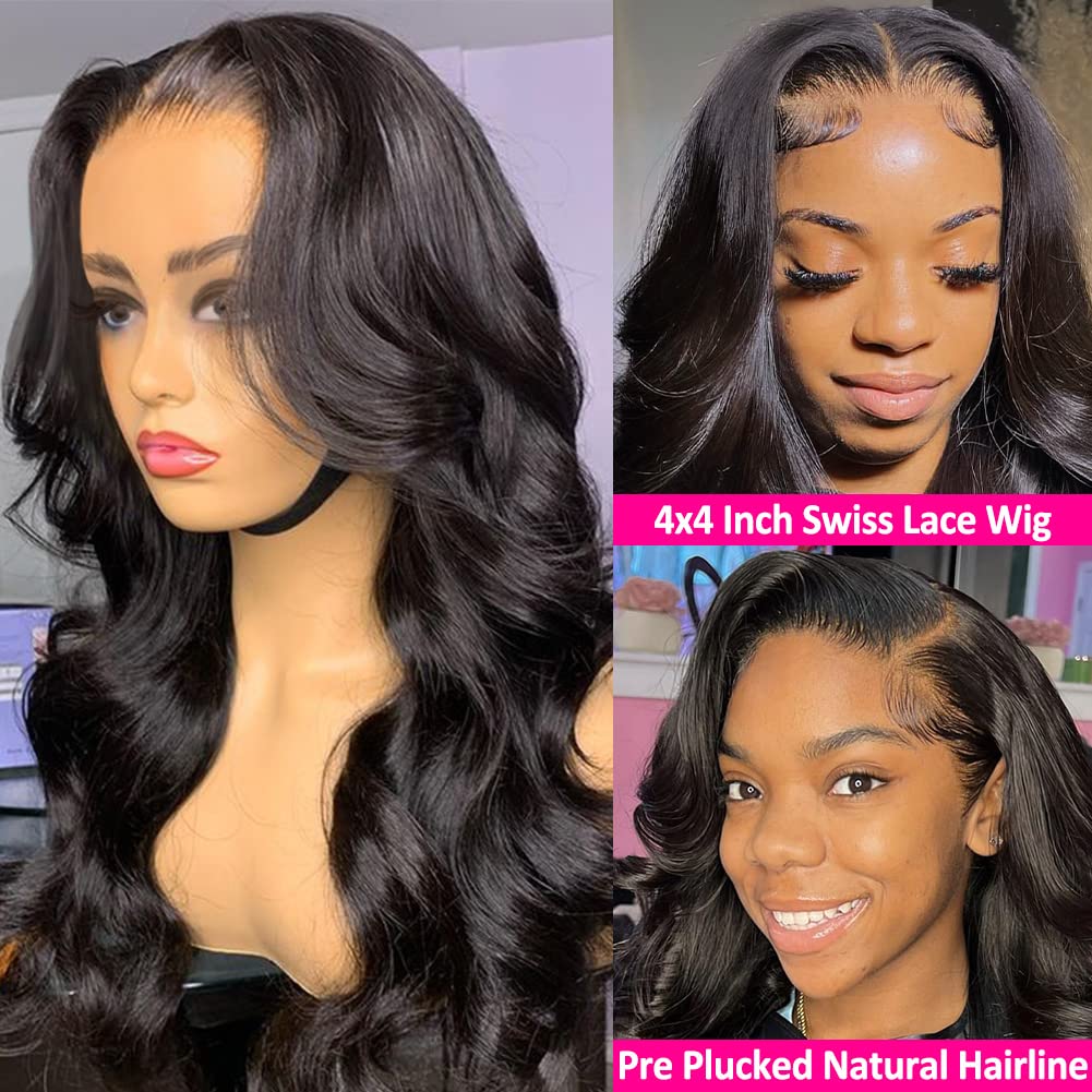 Hedy 4x4 Lace Front Wigs Human Hair Wigs for Black Women Pre Plucked with Baby Hair 220% Density Body Wave Glueless 10A Brazilian Lace Closure Wigs Human Hair Natural Color(20 Inch)
