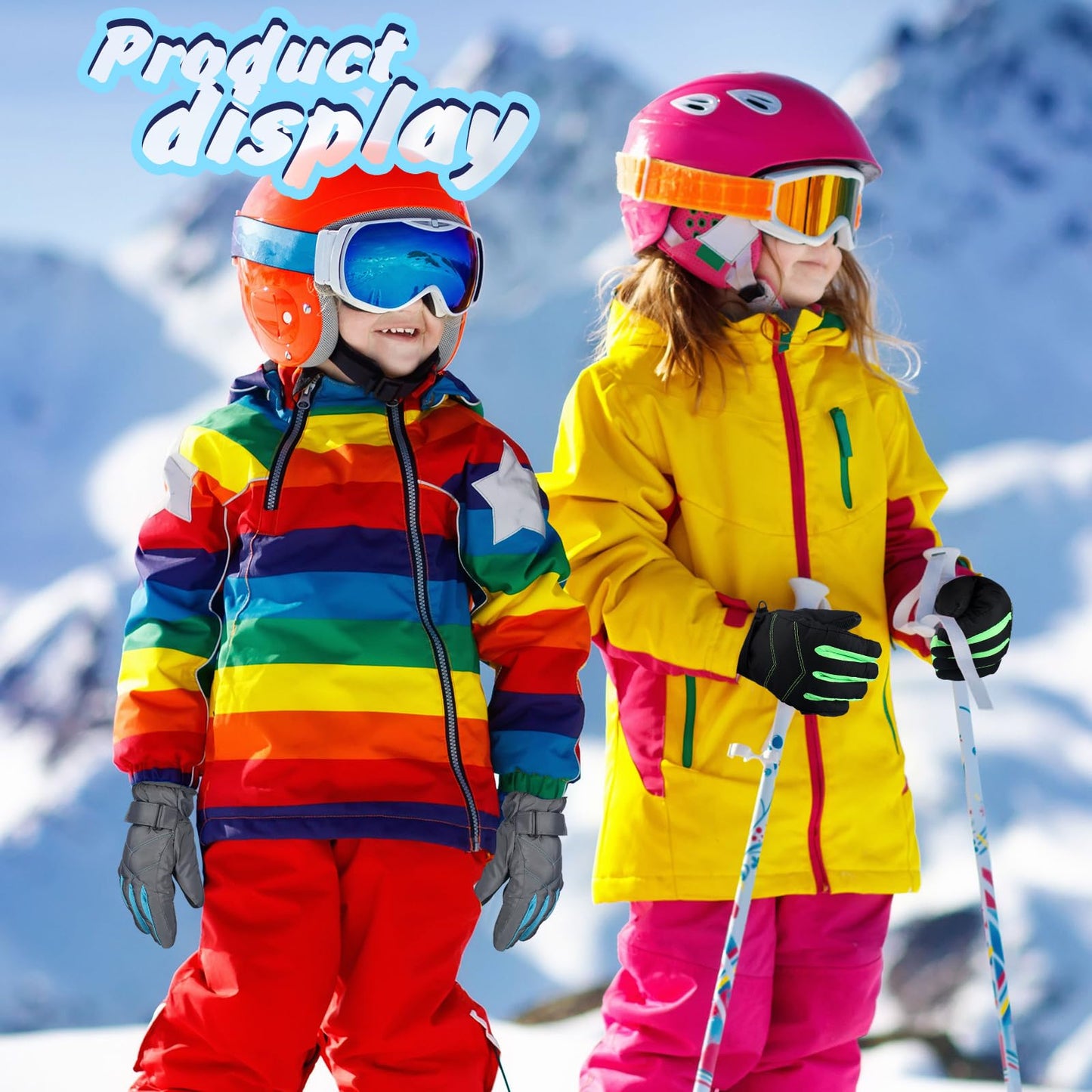 Newcotte 3 Pairs Kids Waterproof Winter Gloves Long Cuff Ski Snow Gloves Children Warm Mittens Gloves for Boy Girl Outdoor(Aged 6-10,Warm Style)