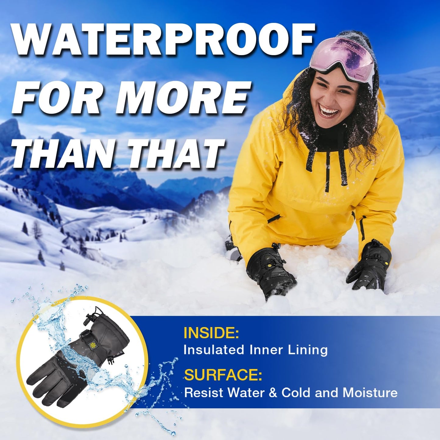 Solaris Waterproof Warm Ski Gloves with Pocket, Winter Cozy 3M Thinsulate Outdoor Snowboard Gloves for Women, Youth, Kid, Skiing, Snowboarding, Motorcycling, Shoveling, Small Size