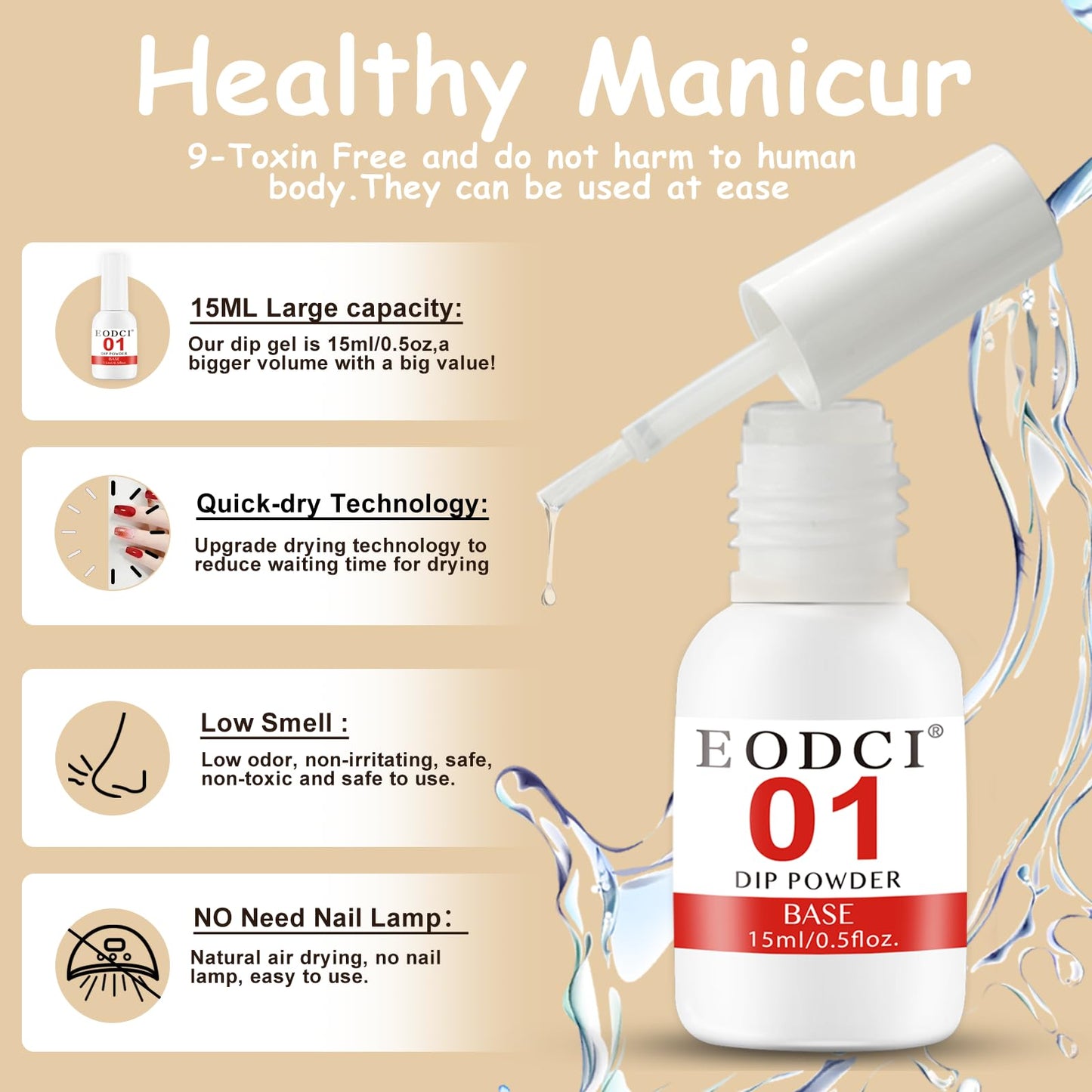 eodci Dip Powder Liquid Set,15ml Large Capacity Dipping Powder System Essential Set with Base & Top Coat,Dip Powder Activator, No Need Nail Lamp Cured,Good for Nail Salon and Nail Beginners