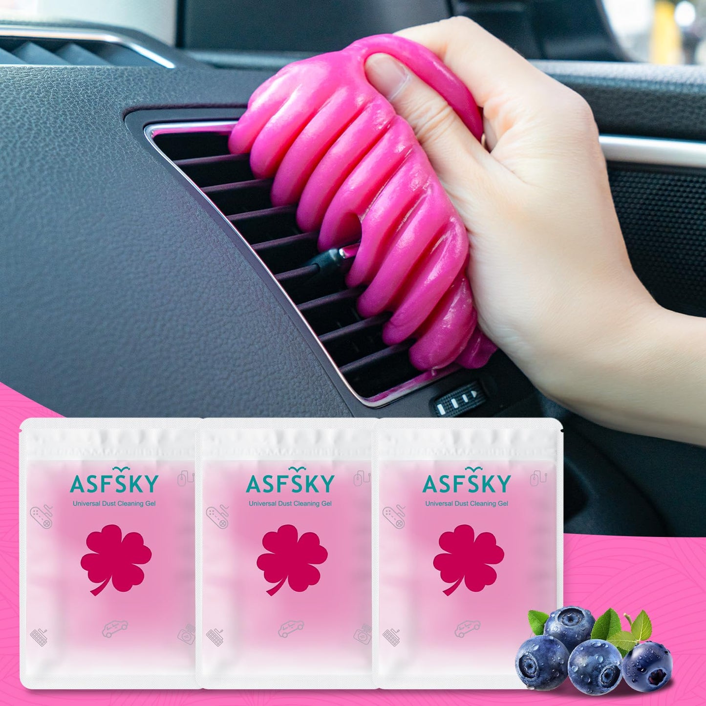 ASFSKY Reusable Car Cleaning Gel with Strong Adhesion - Ideal for Car Interiors (Air Vents, Dashboards, Seat Gaps), Electronics (Keyboards, Laptops, Game Consoles), Home Appliances (3, Rose Red)