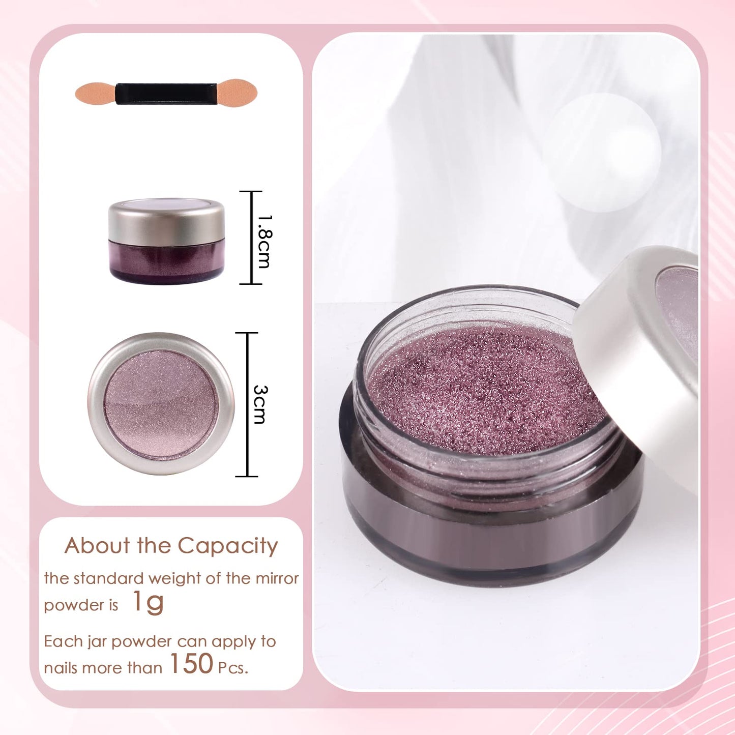 Laza Chrome Nail Powder Mirror Effect Metallic Dust Holographic Glitter Glazed Manicure Decoration Reflective Pigment for DIY Gel Polish Nail Art, Resin Craft, Gifts - Pink