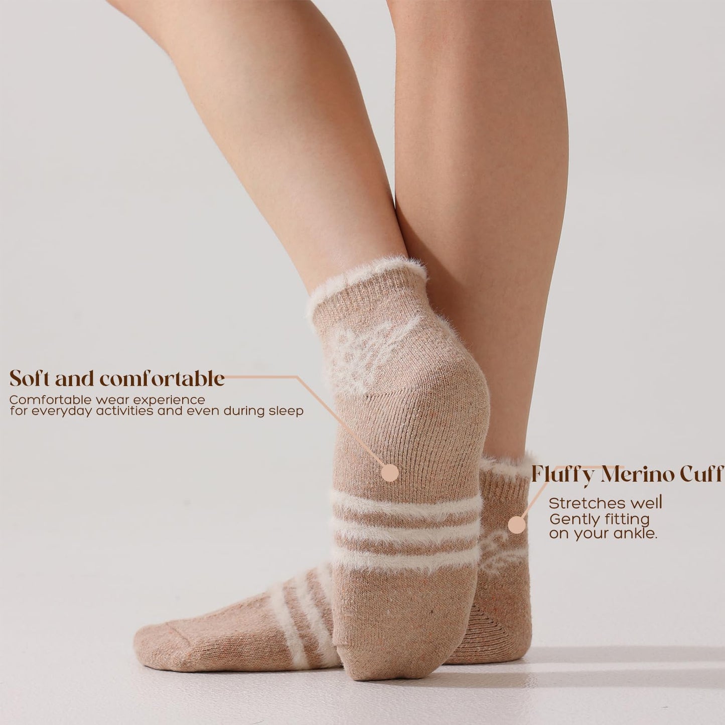 Fszsaa Merino Wool Low Ankle Socks For Women Knit Warm Fuzzy Socks Casual Home Socks Winter