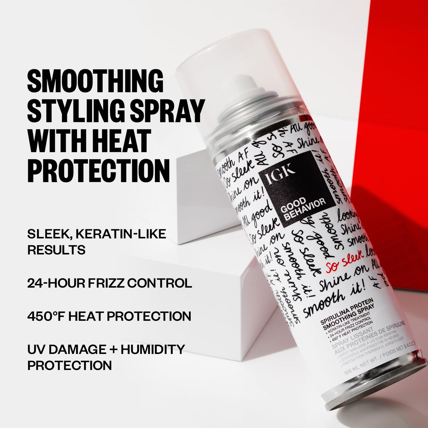 IGK GOOD BEHAVIOR Spirulina Protein Smoothing Spray Travel | Keratin Like Treatment + Frizz Control + Heat Protectant | Vegan + Cruelty Free | 2.4 Oz