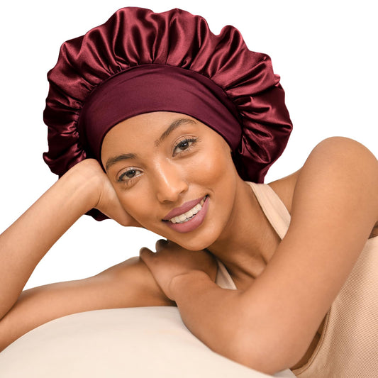 YANIBEST Satin Bonnet for Sleeping Women Double Layer Hair Silk Bonnets for Sleeping with Elastic Band Burgundy