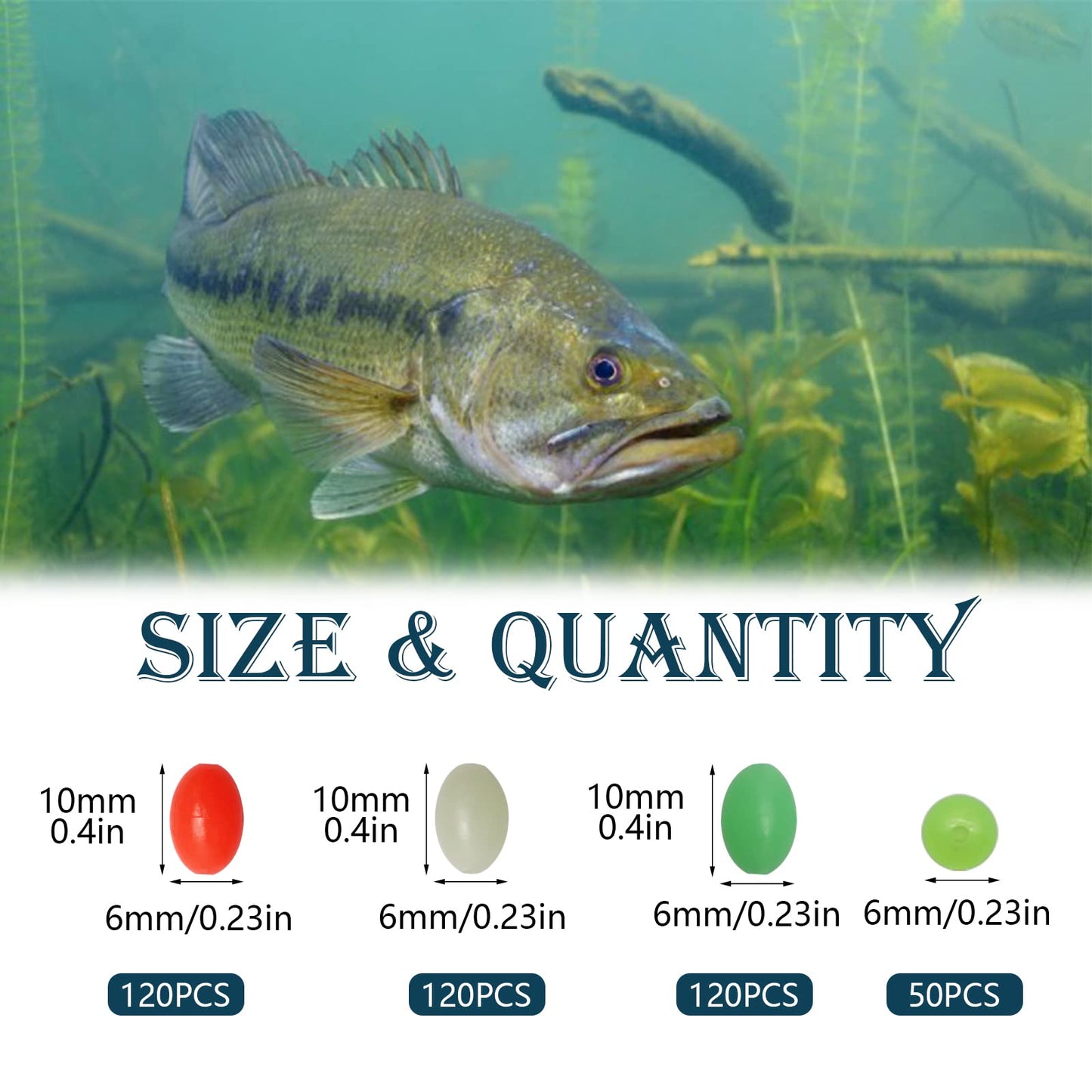 Dovesun Soft Rubber Fishing Beads Fishing Accessories Fishing Bait Eggs Oval Luminous Fishing Beads with Fishing Tackle-Box 0.23 * 0,39in(410pcs)