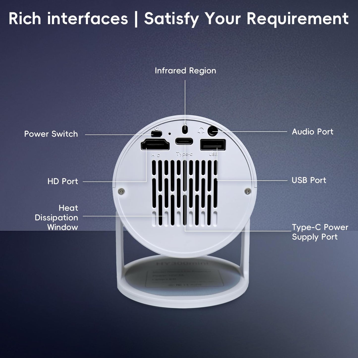 HY300 Portable Mini Projector with WiFi & Bluetooth, 4K Compatible, Native 480P, 100 ANSI Lumens,180° Rotation, HDMI, USB, Remote, Home Video Projector for Phone/TV Stick/PC/PS5