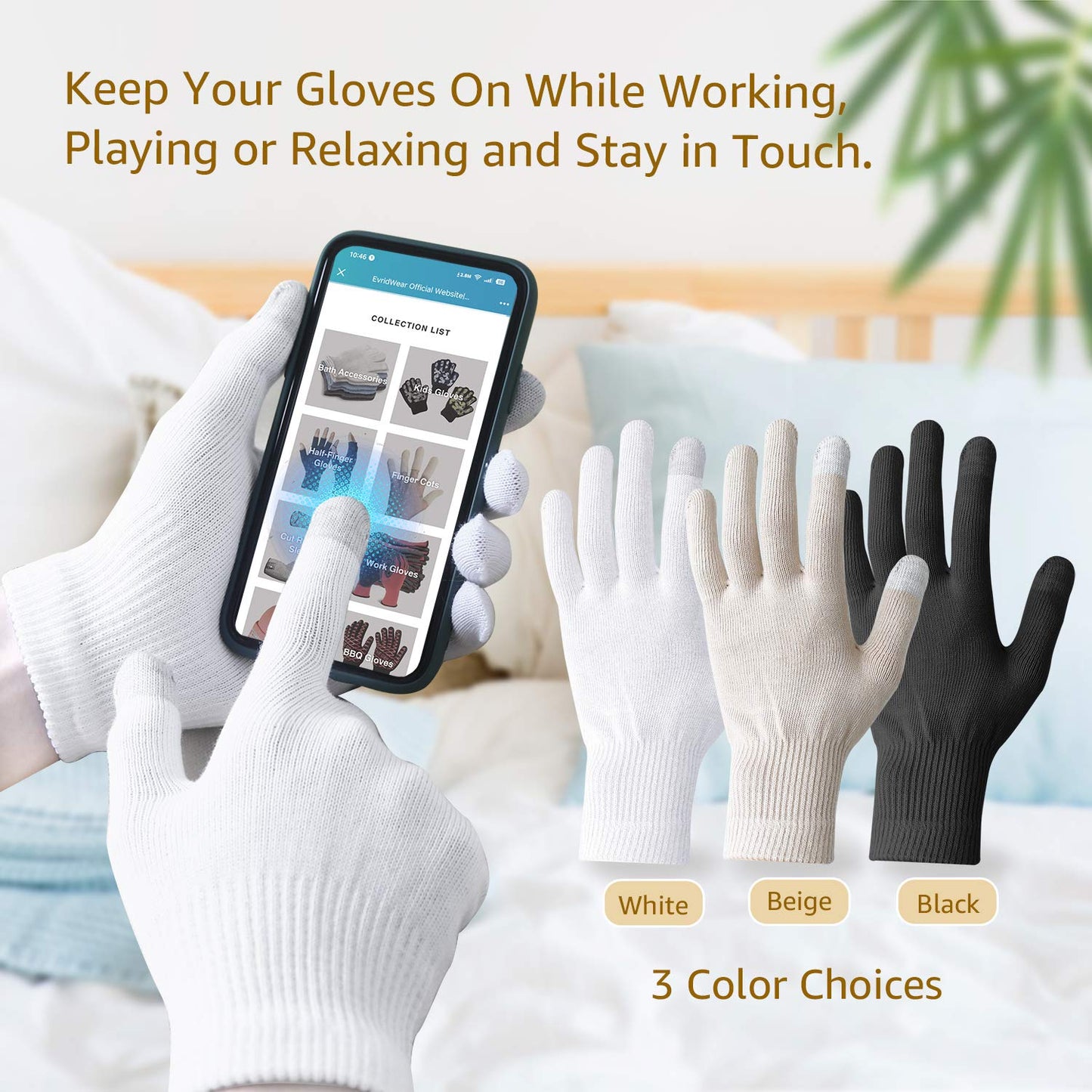 Evridwear Unisex Moisturizing Cotton Gloves with Touchscreen Fingertips for Eczema Beauty Cosmetic Dry Hands Sensitive Irritated Skin Therapy Overnight Bedtime, 6 Pairs, Lightweight-White, XS