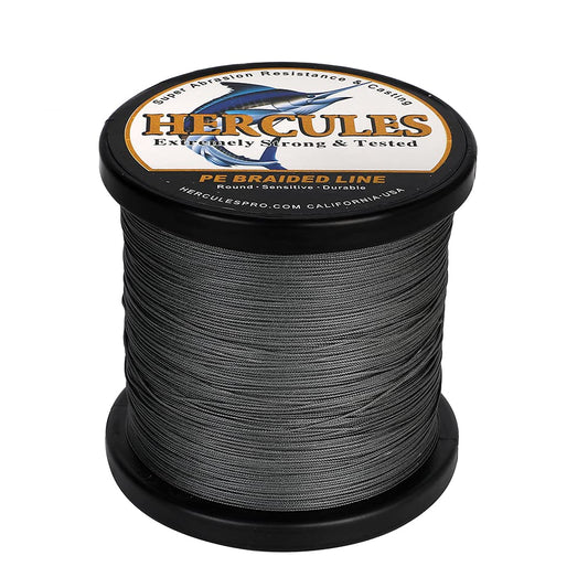 HERCULES Braided Fishing Line 12 Strands, 100-2000m 109-2196 Yards Braid Fish Line, 10lbs-420lbs Test PE Lines for Saltwater Freshwater - Grey, 10lbs, 100m