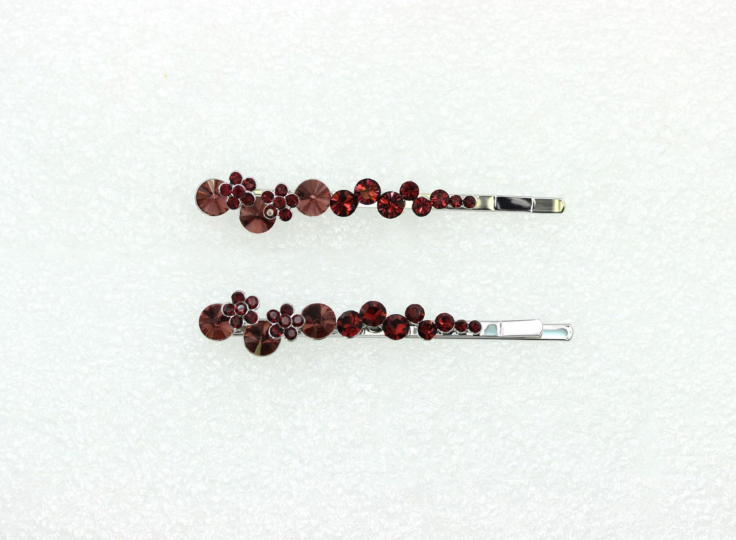 Faship A Pair Of Burgundy Premium Rhinestone Crystal Floral Hair Clips Pins 2 Pcs