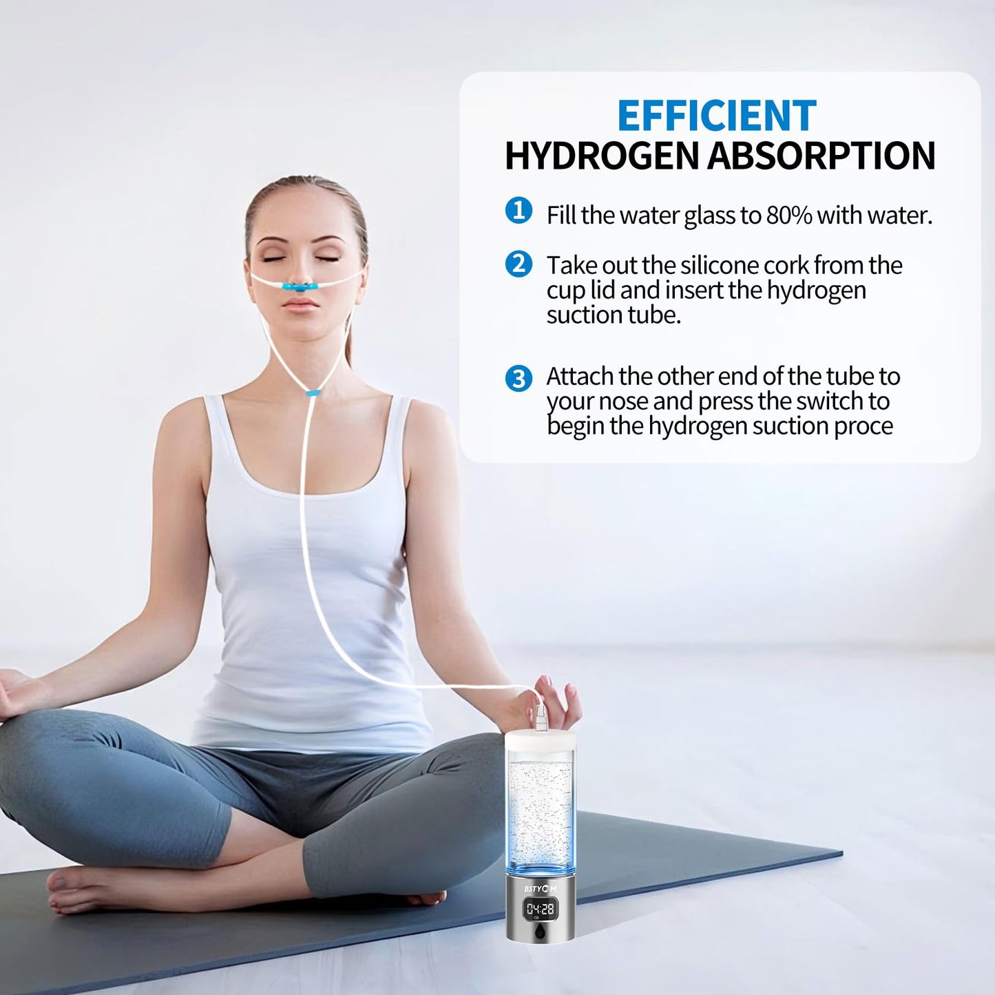BSTYCM Hydrogen Water Bottle Generator,5000PPB Portable Hydrogen Water Machine with SPE PEM Tech and LED Timer Display,Water Ionizer Machine for Office, Daily Drinking and Outdoor (Silver, 8.4*Φ2.6)