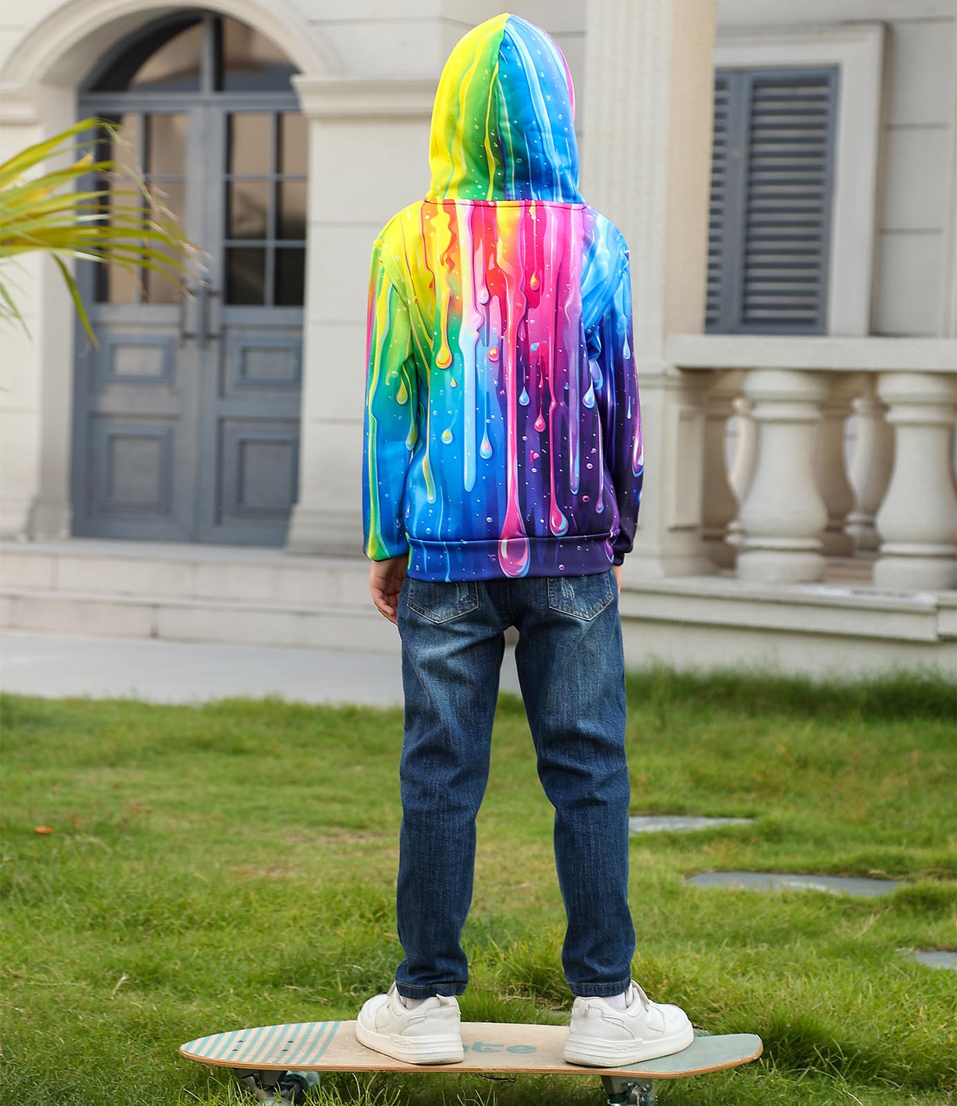 UNICOMIDEA Hoodies For Boys Kids Sweatshirt 3D Print Drop Pattern Long Sleeves Hooded Pullover Tops With Pocket Autumn Winter Warm Wear 9-10 Years Party Vacation