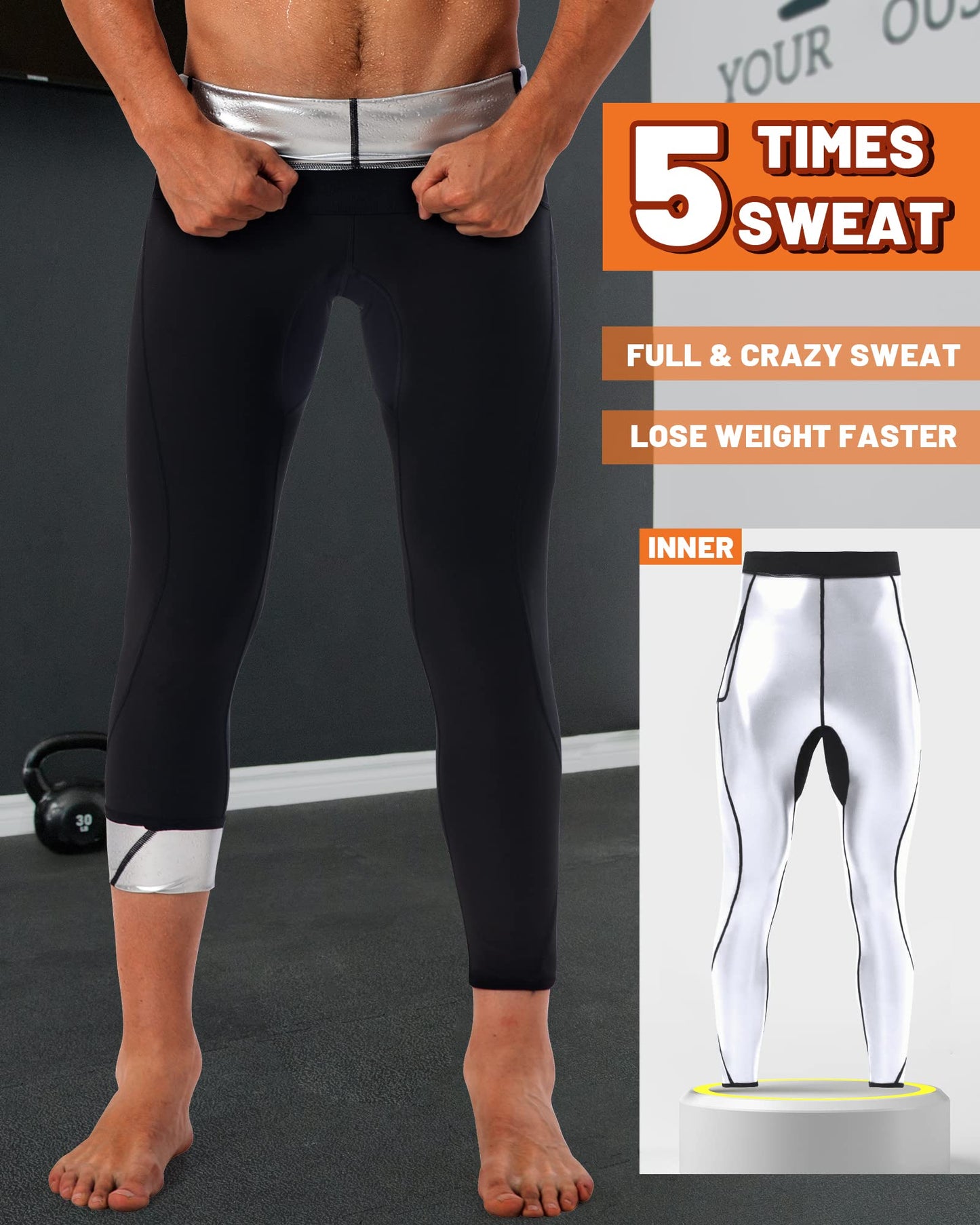 LMCOB Sauna Sweat Short Pants for Men Sauna Leggings Compression Hight Waist Pants Workout Sauna Suit (BH7001-07-S)