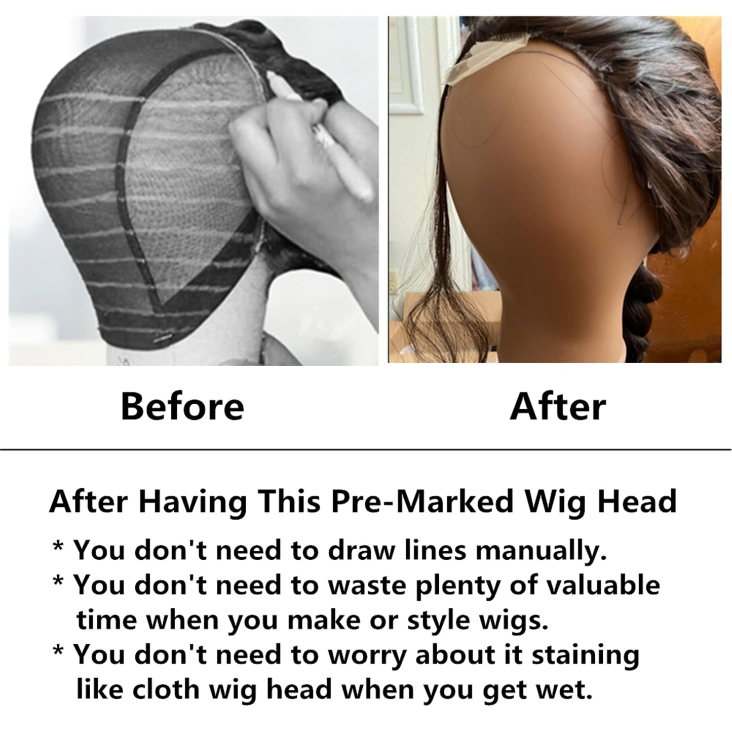 COMMGOAL Mannequin Head for Wigs with Guide Lines, Pre-Marked Wig Head for Wig Making and Styling, Compatible with Wig Stand, Sturdy for 10 Years, 22 Inch, Brown