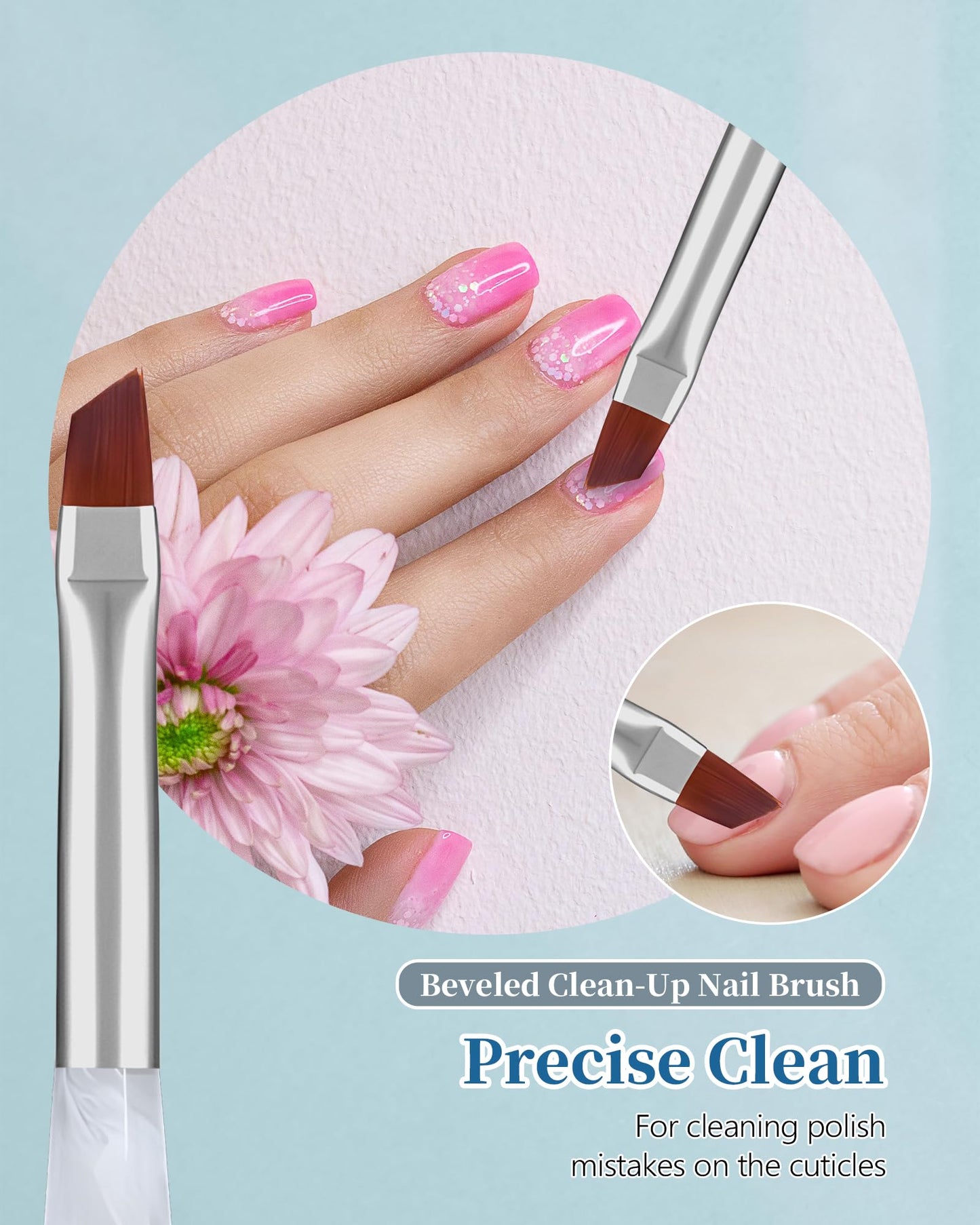 3PCS Nail Polish Clean Up Brush, Round&Falt&Angled Acetone Resistant Nail Brush for OPI Nail Polish Remover, Fingernail Cleaning Brushes at Home Nail Art and Designs(Calligraphy White)