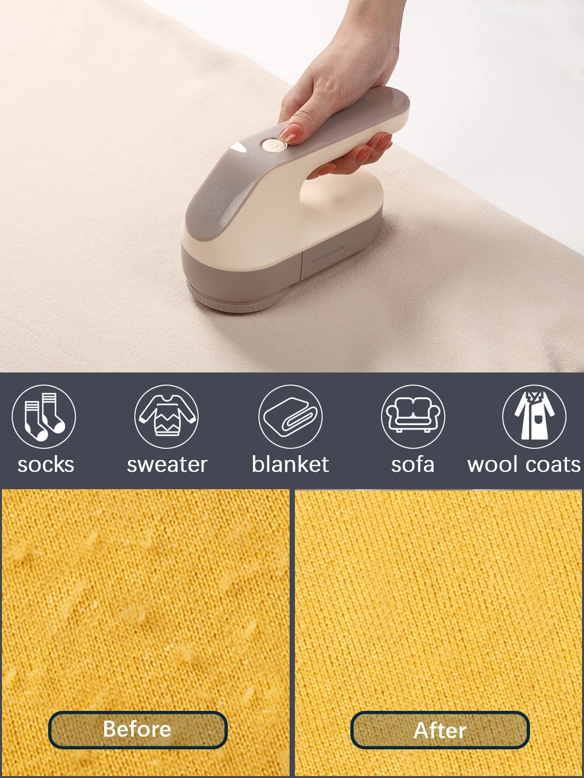 Electric Fabric Shaver, Homeleader Rechargeable Lint Remover, Led Digital Display Sweater Shaver with 3-Speeds and 6-Leaf Blades, Fabric Pill Remover for Clothes, Couch and Furniture, Champagne.