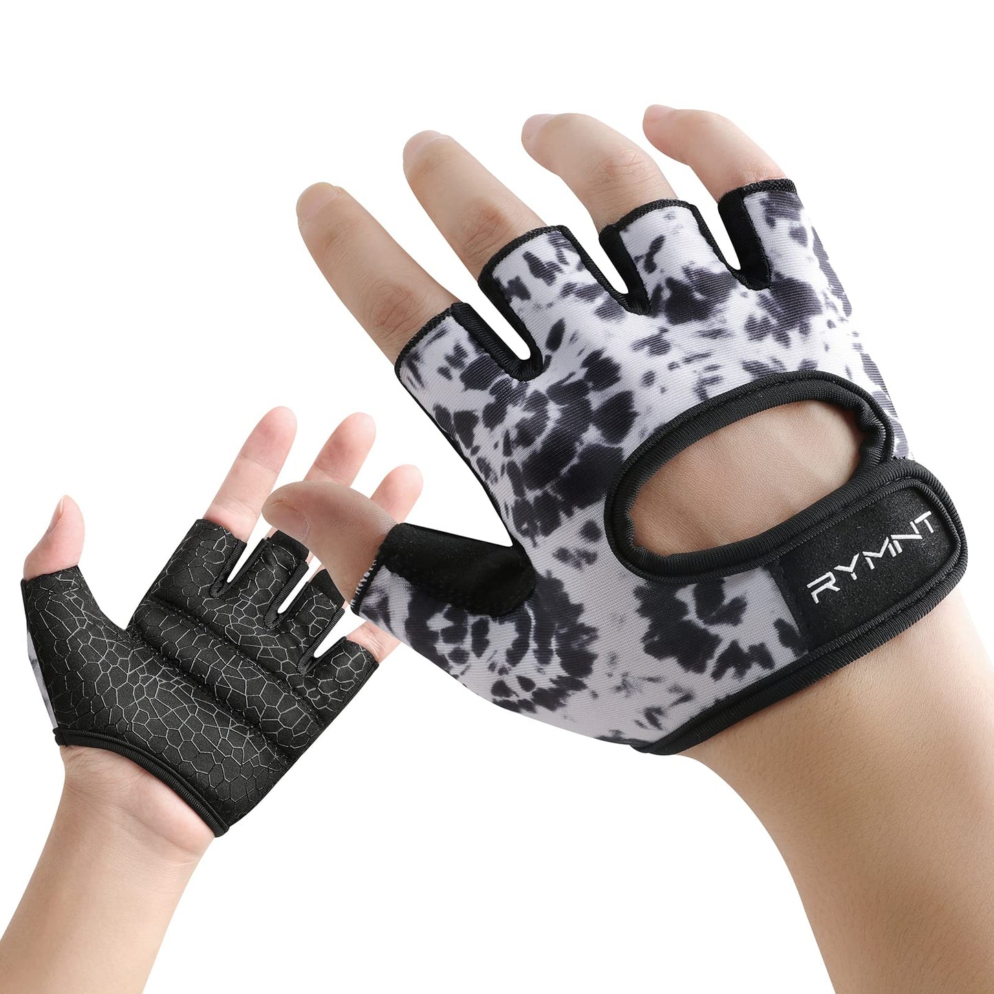 RYMNT Minimal Weight Lifting Gloves,Short Micro Workout Gloves Grip Pads with Full Palm Protection & Extra Grip for Men Women Weightlifting,Gym,Exercise Training.Tie Dye Ink-Small