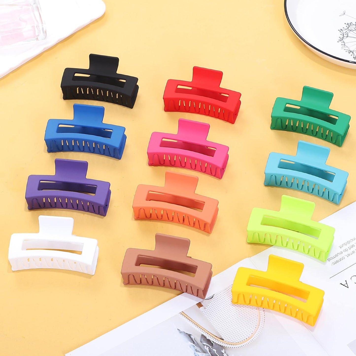 Sisiaipu 3.5 Inch Medium Hair Accessories: 12 Pcs Square Jaw Clips for Thick and Thin Hair - Rectangular Bulk Clips for Women and Girls - Dopamine