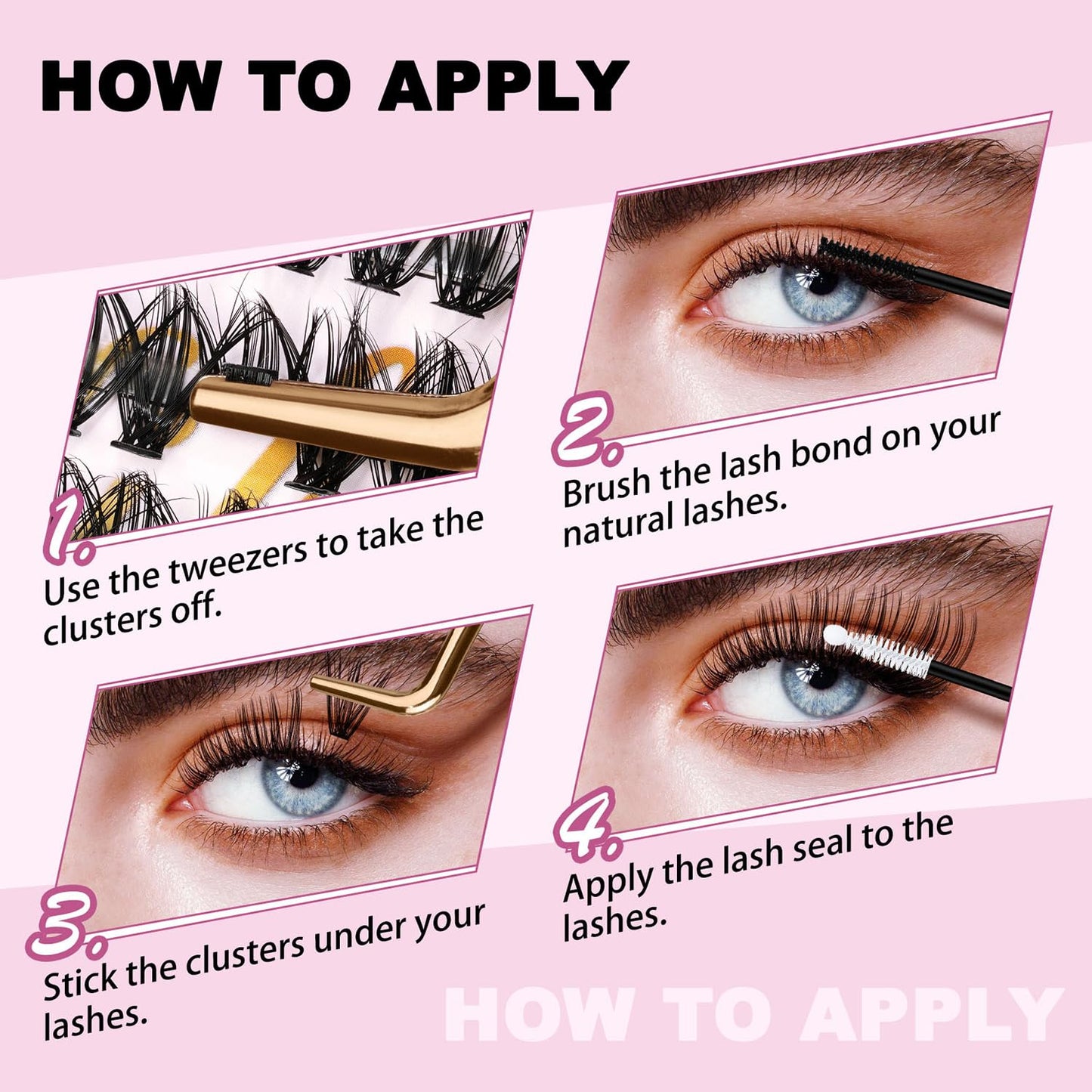 UILULU DIY Lash Clusters 4 Styles In One Individual Natural Lashes Clusters with Bottom Lashes, False Eyelashes Manga Clusters Lashes At Home DIY Lash Extensions (U01-4in1, 5-16MM Lash Only)