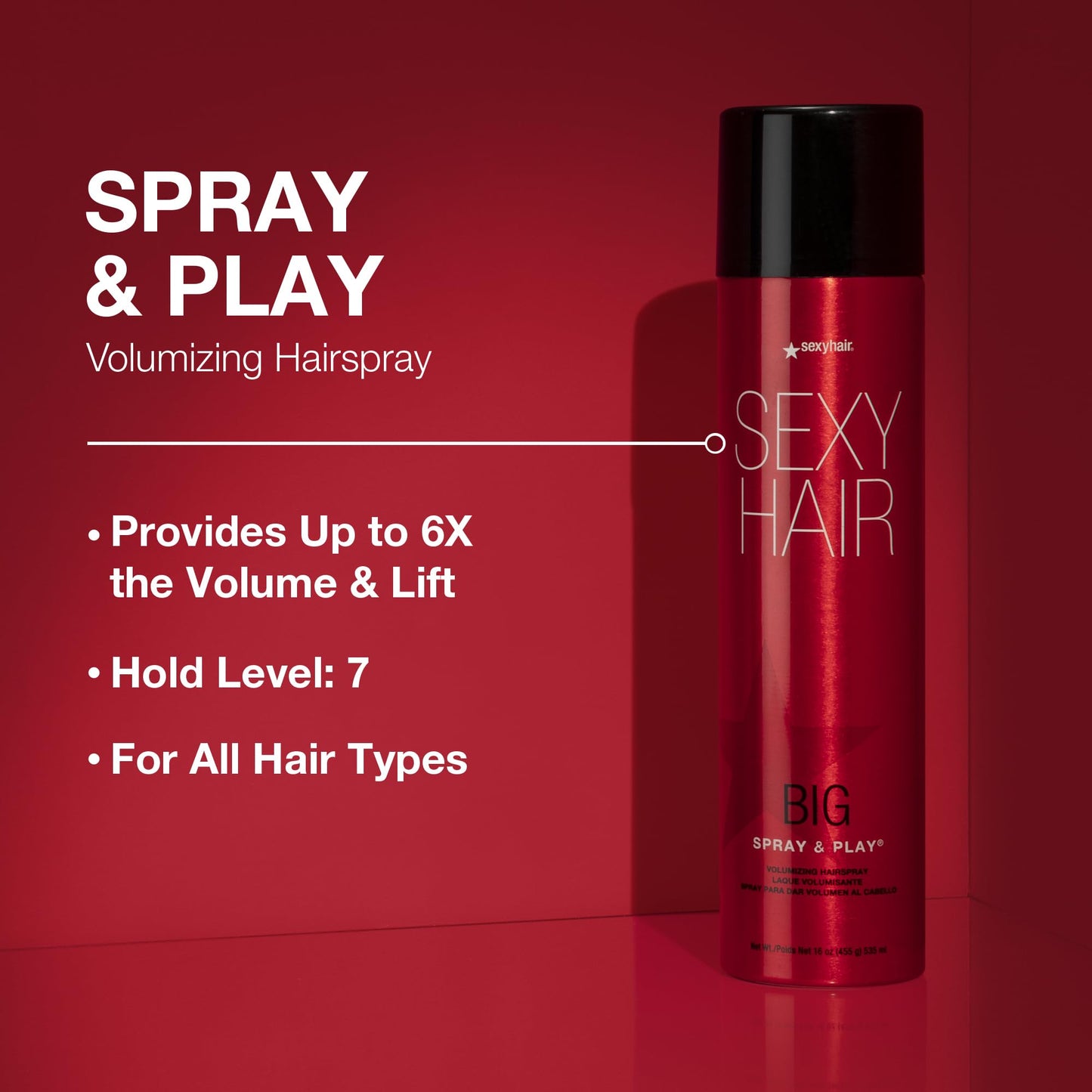 SexyHair Big Spray & Play Volumizing Hairspray, 16 Oz | Hold and Shine | Up to 72 Hour Humidity Resistance | All Hair Types