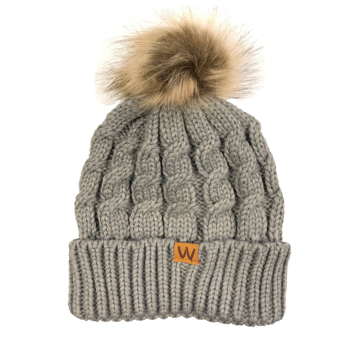 allydrew Winter Warm Soft Knit Beanie with Faux Fur Pom Pom, Mommy & Me Ash Gray Beanie