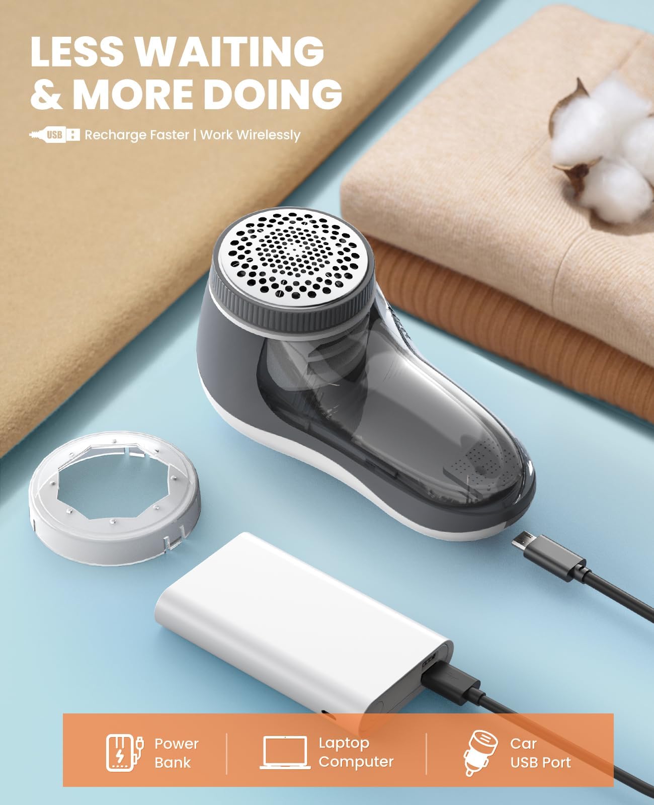 POPCHOSE Fabric Shaver, Lint Remover for Clothes, Electric Lint Shaver with 6-leaf Blades, Sweater Shavers to Remove Pilling for Clothing, Couch, Furniture, Fuzz, Lint Ball, Pillings, USB Rechargeable