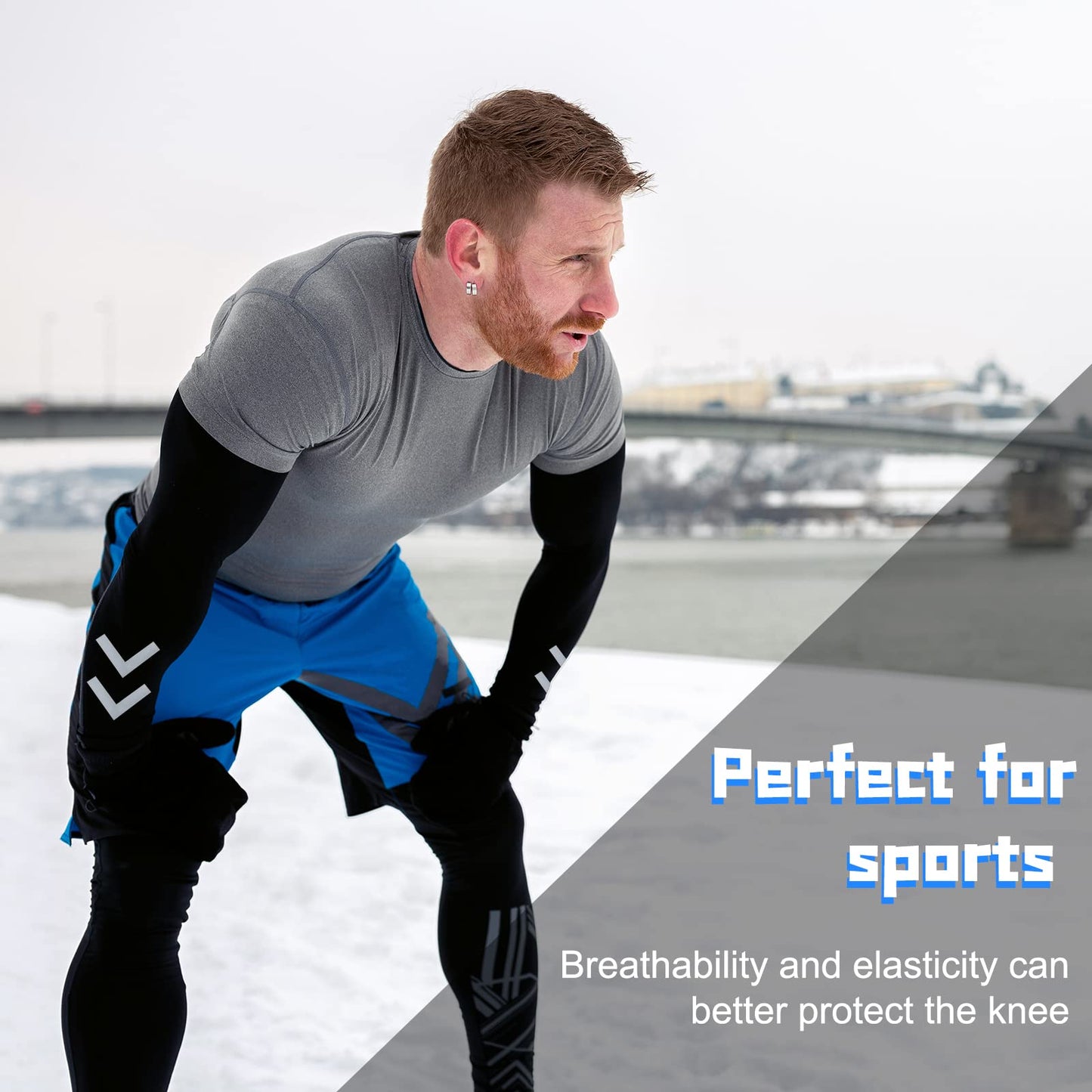 SATINIOR 2 Pairs Thermal Arm Warmer with High Visibility Reflective Stripe Winter Sleeves Men Women Cycling Running (Medium)