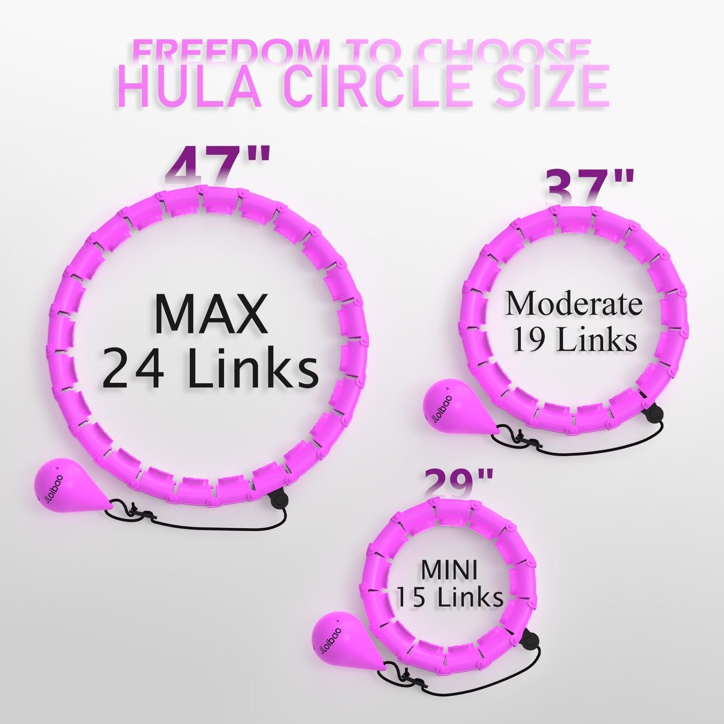 JLoibao Weighted Hula Circle with 24 Links for Adults Weight Loss, Infinity Fitness Hoop Plus Size, for Women Smart Exercise Equipment