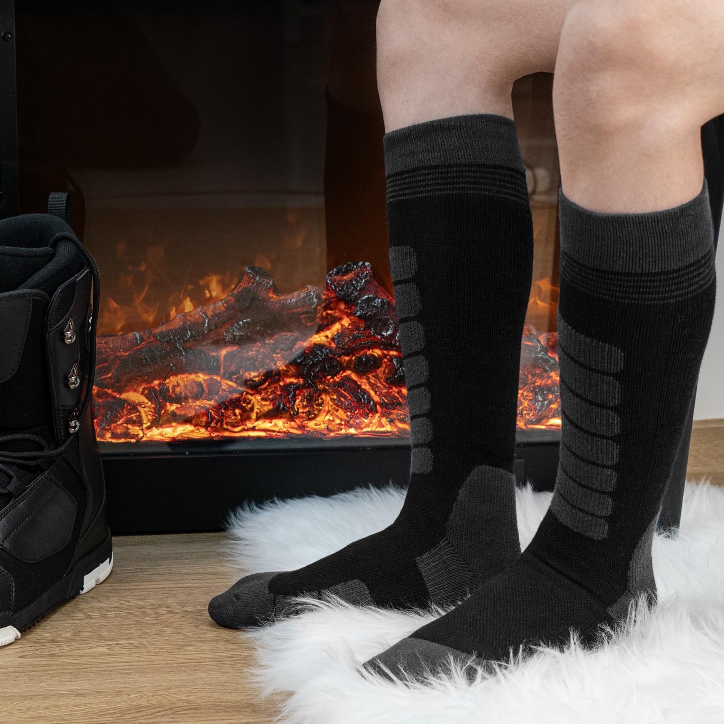 KEECOW Merino Wool Ski Socks for Men & Women 2 Pairs, Thermal Warm Socks for Winter Snowboarding Hunting Outdoor - Knee-high (US, Alpha, Large, Regular, Regular, Black)
