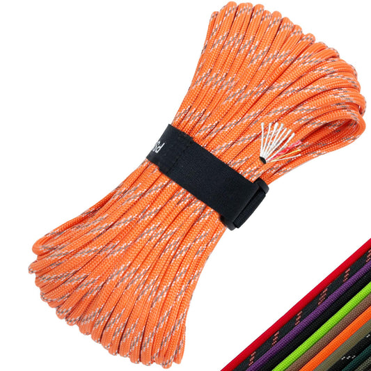 Paracord 4-in-1 Survival Paracord Fire Cord 550 Paracord 10 Strand Survival Ropes 5/32" Diameter Parachute Cord U.S. Military Type III with Integrated Fishing Line, Fire-Starter Tinder