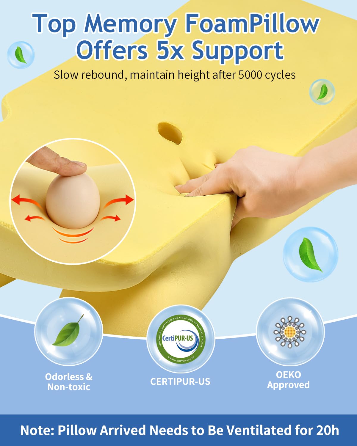 Tujami Cervical Neck Pillow for Neck Shoulder Pain Relief, Soft Contour Side Sleeper Pillow of 2 Heights, Odorless Cooling Memory Foam Orthopedic Bed Pillow for Back Stomach Sleeper