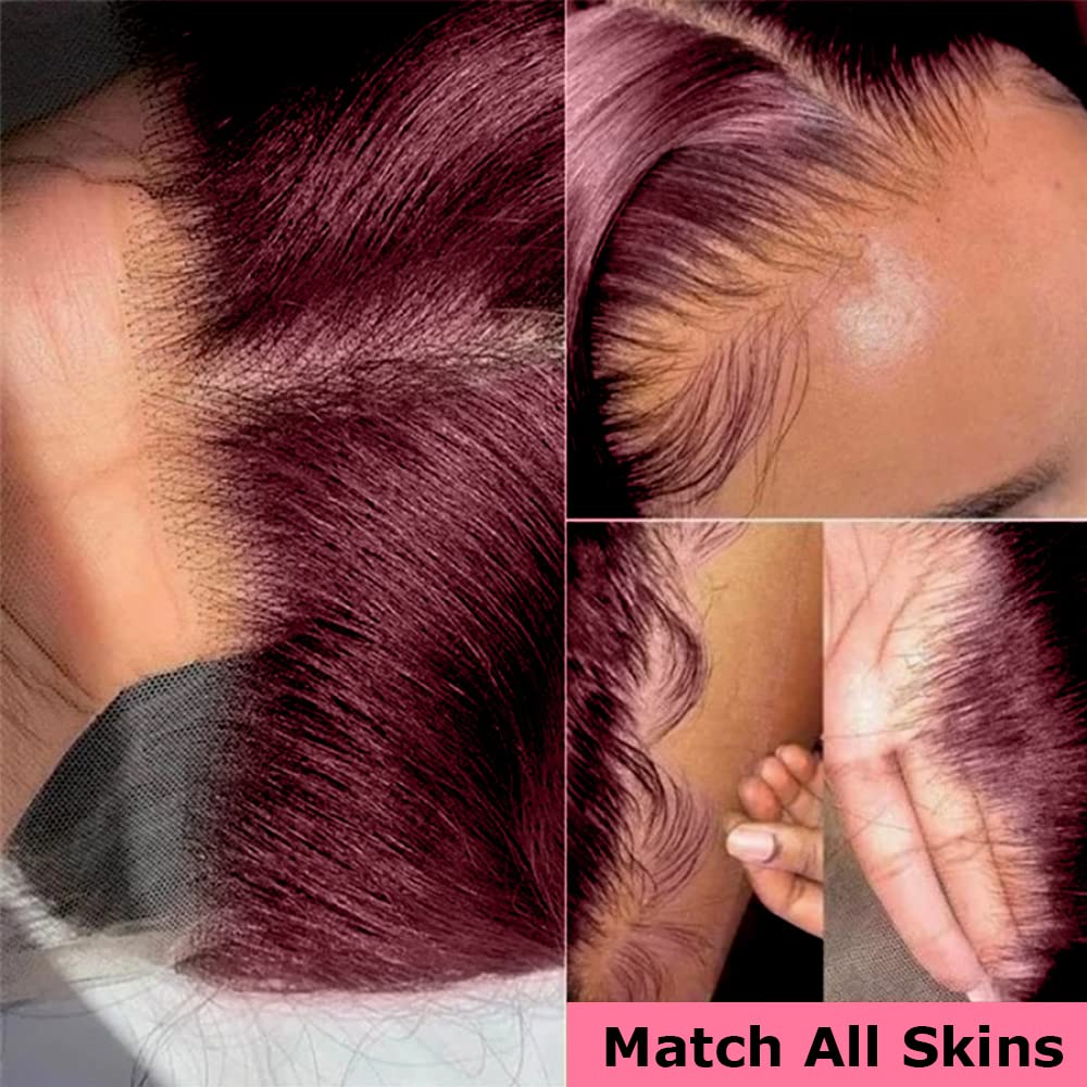 99J Burgundy Lace Front Wigs Human Hair With Baby Hair Pre Plucked 13x4 Body Wave 99j HD Transparent Lace Frontal Human Hair Wigs for Women 99J Glueless Lace Front Wigs Human Hair 18Inch