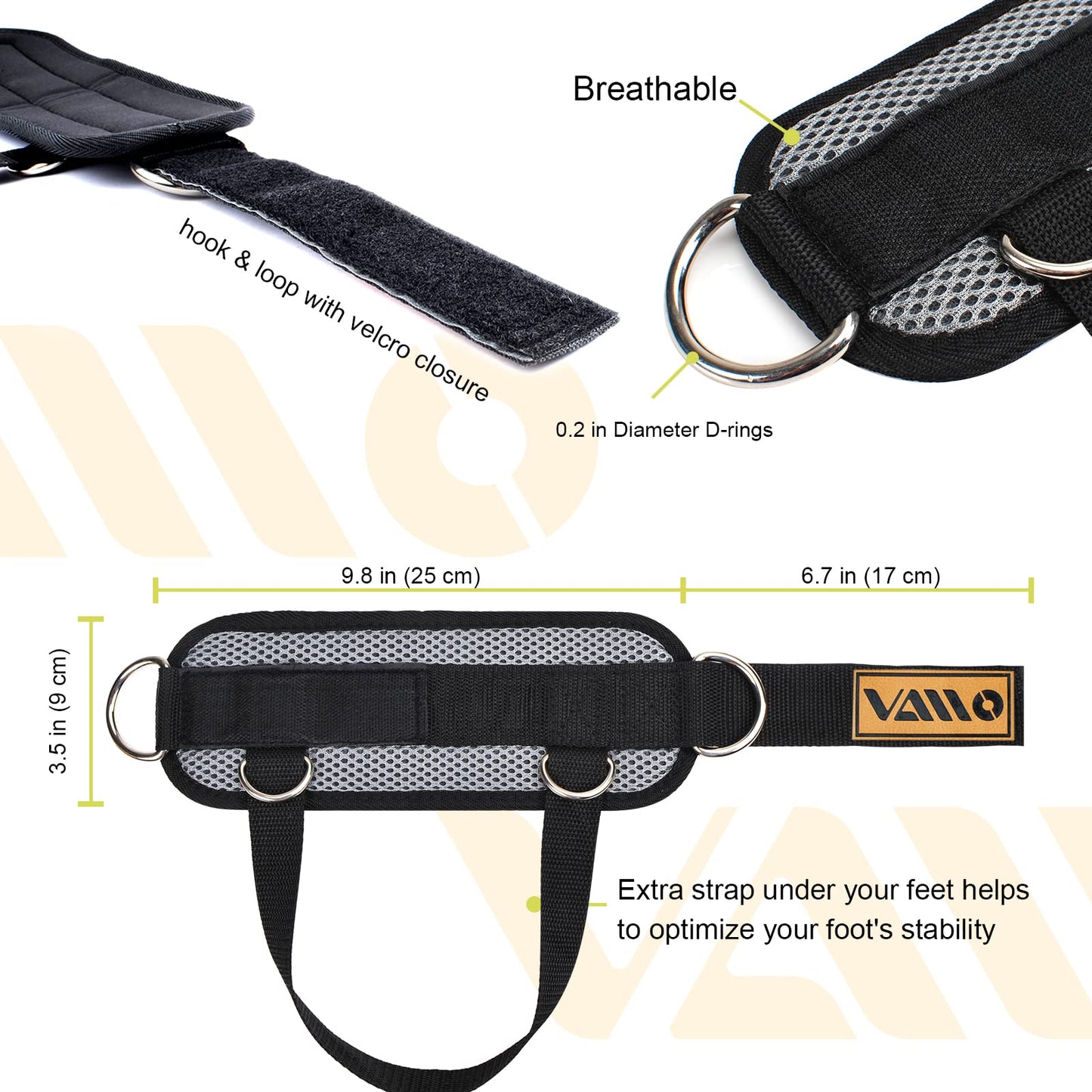 VAIIO Ankle Straps for Cable Machines,Adjustable Comfort fit Neoprene, Reinforce Double D-Ring - Premium Ankle Cuffs to Improve Abdominal Muscles, Lift The Butts, Tone The Legs for Men & Women