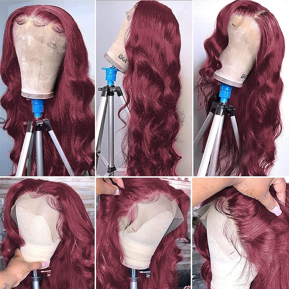 99J Burgundy Lace Front Wigs Human Hair With Baby Hair Pre Plucked 13x4 Body Wave 99j HD Transparent Lace Frontal Human Hair Wigs for Women 99J Glueless Lace Front Wigs Human Hair 18Inch