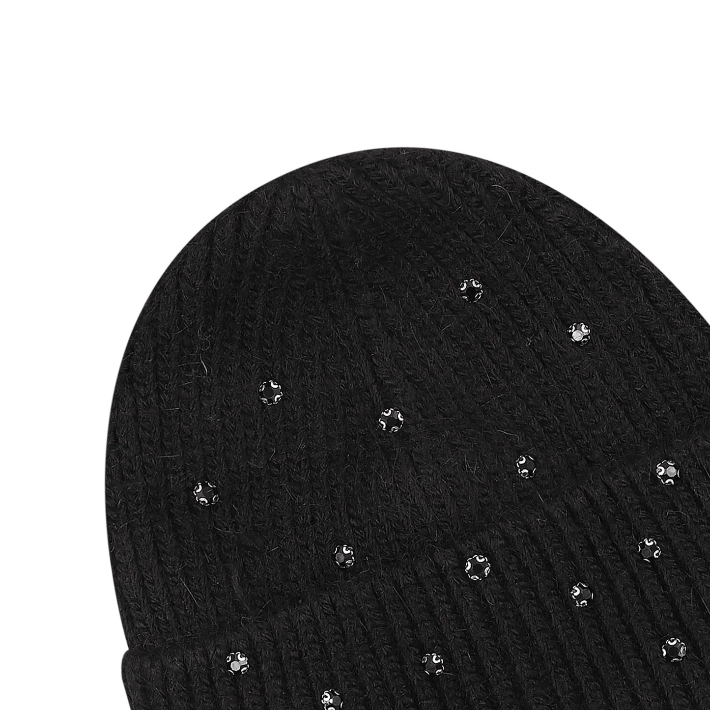 Caviotess Warm Wool Beanie Hats for Women Girls Sparkly Rhinestones Winter Hat Fluffy Knitted Skull Cap Black