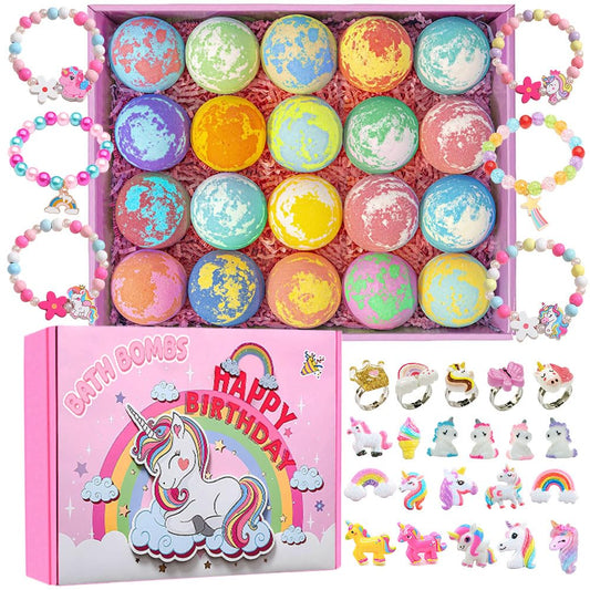 kims cosiart Unicorn Bath Bombs for Girls Kids,20 Pack Bath Bombs Gift Set with, Handmade Bath Bombs for Girls with Surprise Inside, Birthday Children's Day Halloween Christmas Gifts, Pink