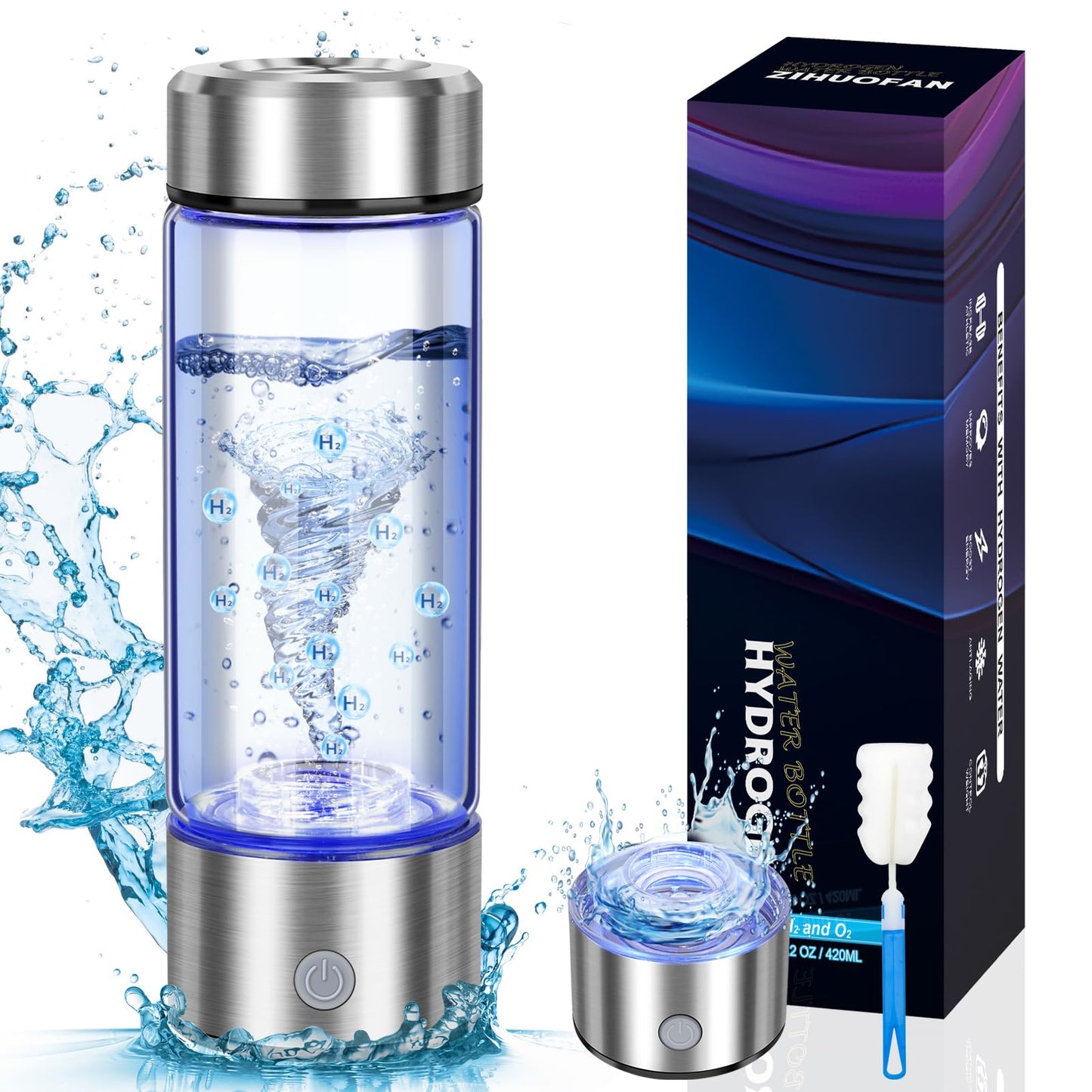 2025 New Hydrogen Water Generator Bottles, Portable Hydrogenated Water Bottle with SPE PEM Technology, 420ml Hydrogen Water Bottle Generator, Rechargeable Ionizer Machine for Home, Office, and Travel