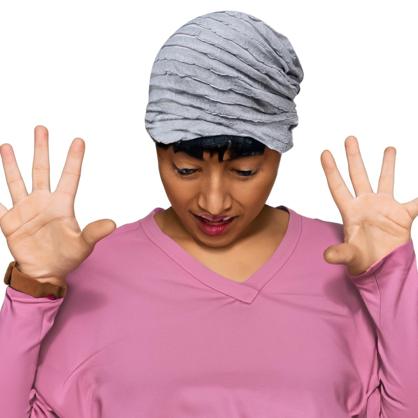 Kayier Women's Baggy Casual Chemo Beanie Cap (2 Pack - Pink & Grey)