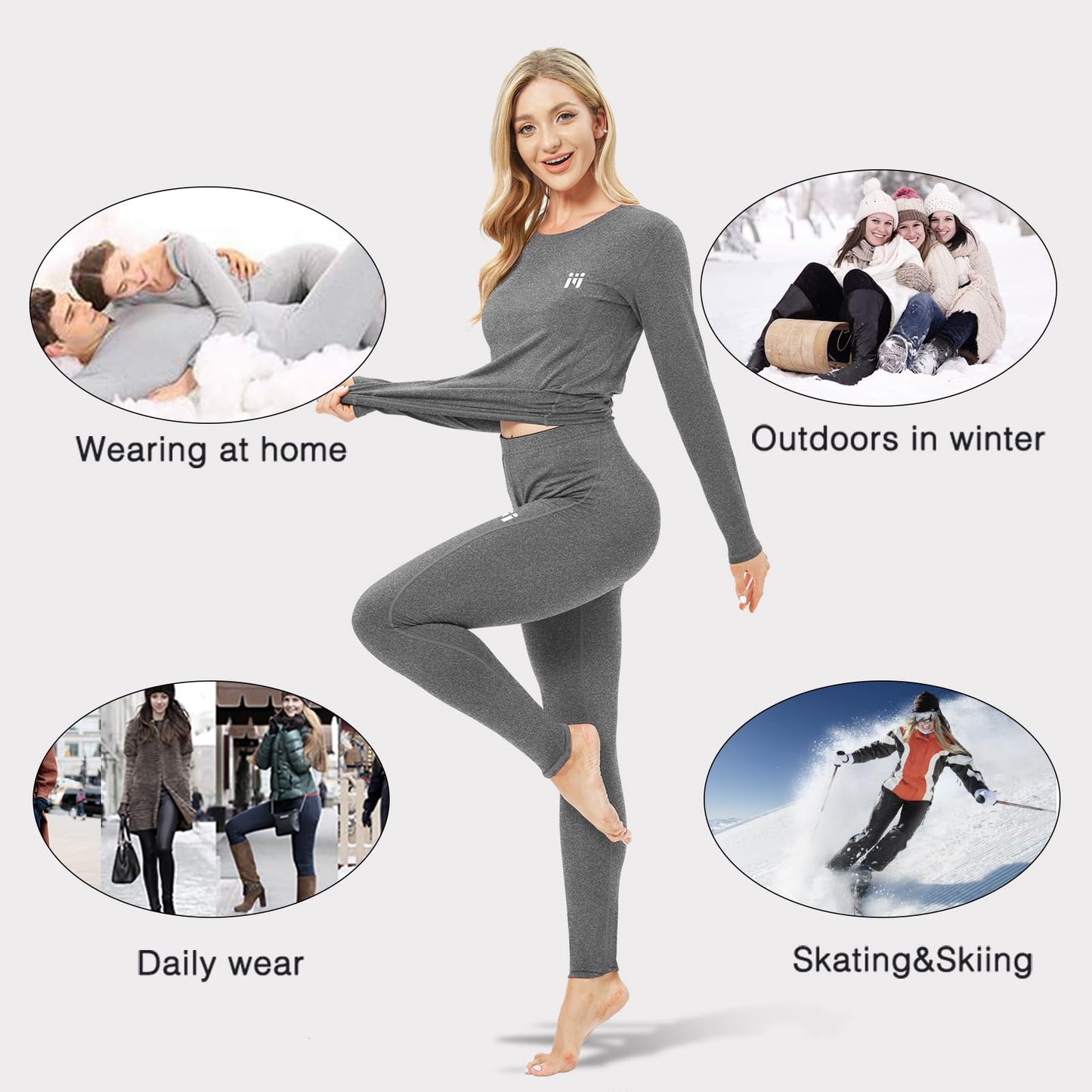 MEETWEE Thermal Underwear for Women, Winter Warm Base Layer Top & Bottom Set Ski Cold Weather Gear with Fleece Lined