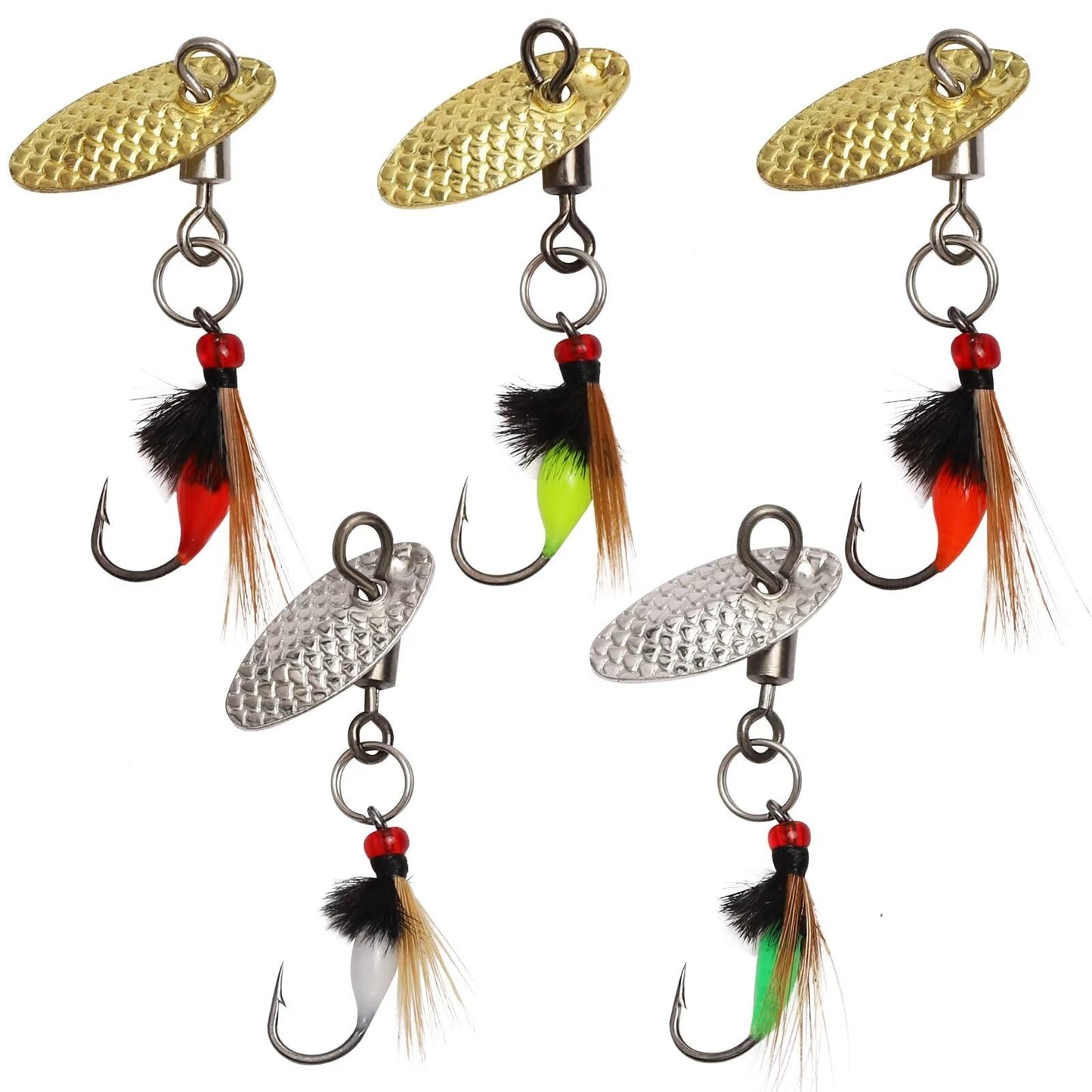 Dovesun Fly Fishing Lures Fly Fishing Flies Wet Fishing Flies Fishing Lures with Fishing Spinner for Bass Sunfish, Pike Hook 14# 5pcs