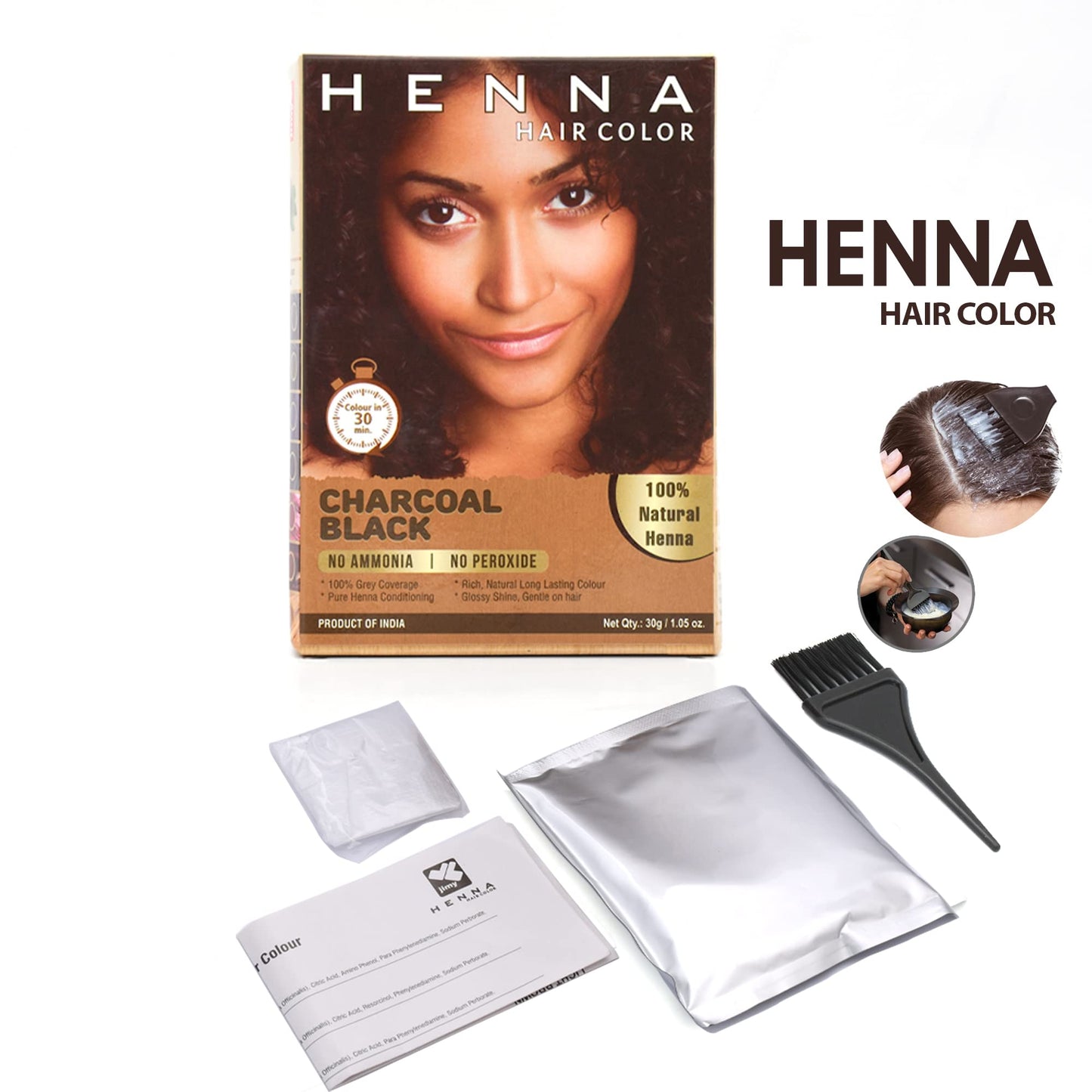 HENNA HAIR COLOR 30 Minute Black Henna Hair Dye: Enriched with Herbs, Harsh Chemical-Free Semi-Permanent Henna Hair Color for Men and Women (Charcoal Black)