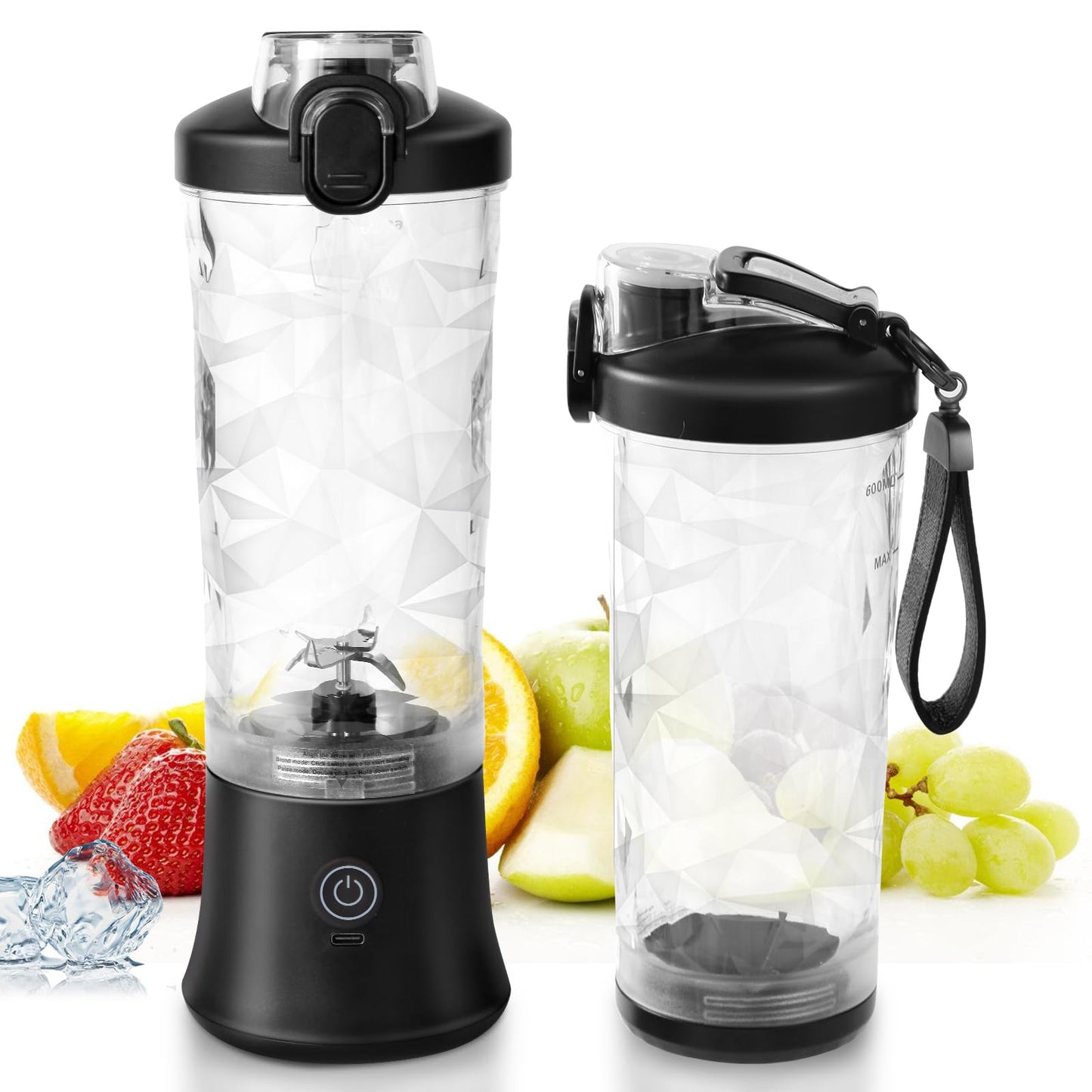 Smoothie Blender, Personal Blender for Shakes and Smoothies with 20oz Portable Cup, Travel Lid and Stainless Steel Blades, Rechargeable Portable Smoothie Maker for Juices, Office, Gym, Travel