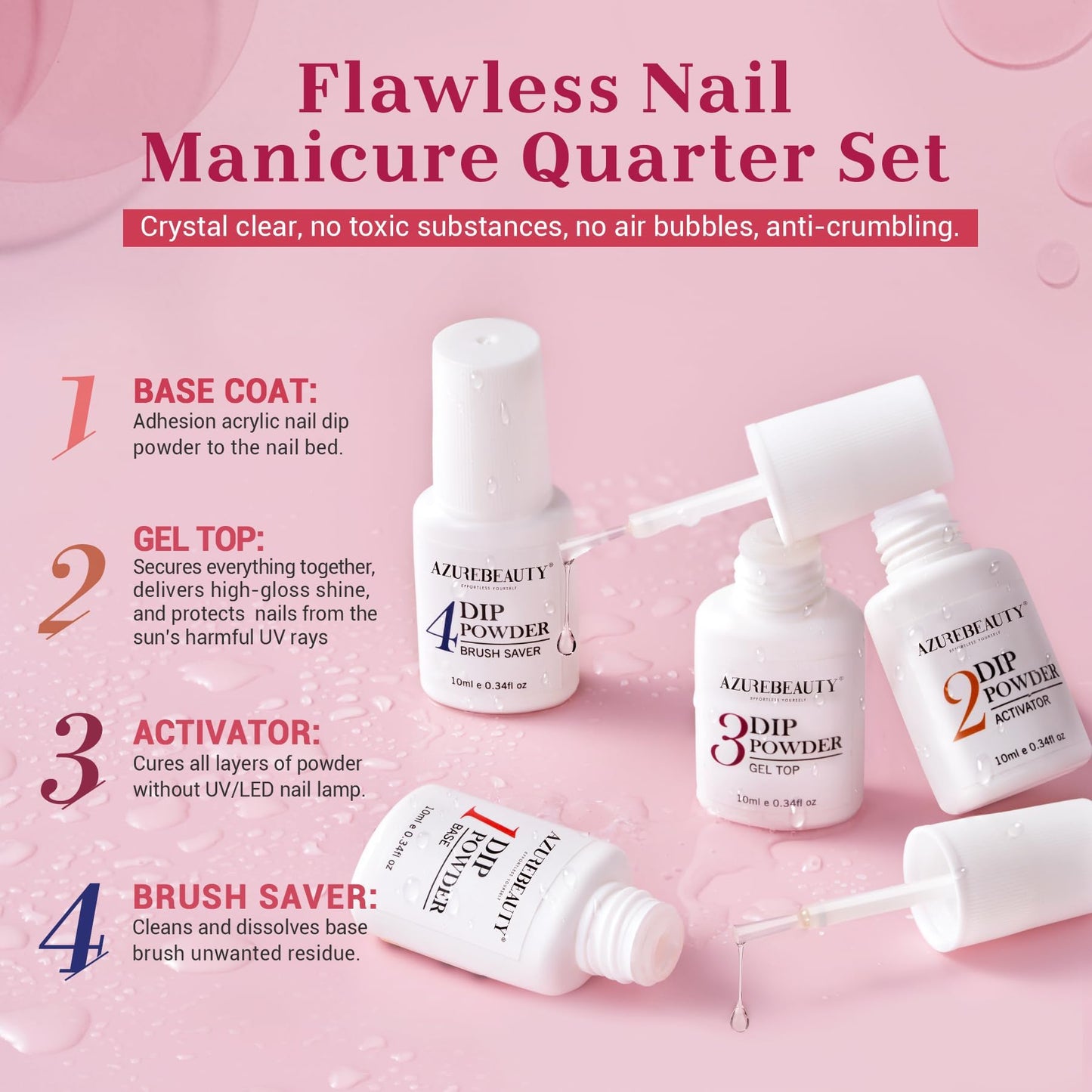 AZUREBEAUTY 31 Pcs Dip Powder Nail Kit Starter 20 Colors Clear Nude Pink Brown Glitter All Season Acrylic Dipping Powder Liquid Set with Top/Base Coat Activator for French Nail Art DIY Salon Gift