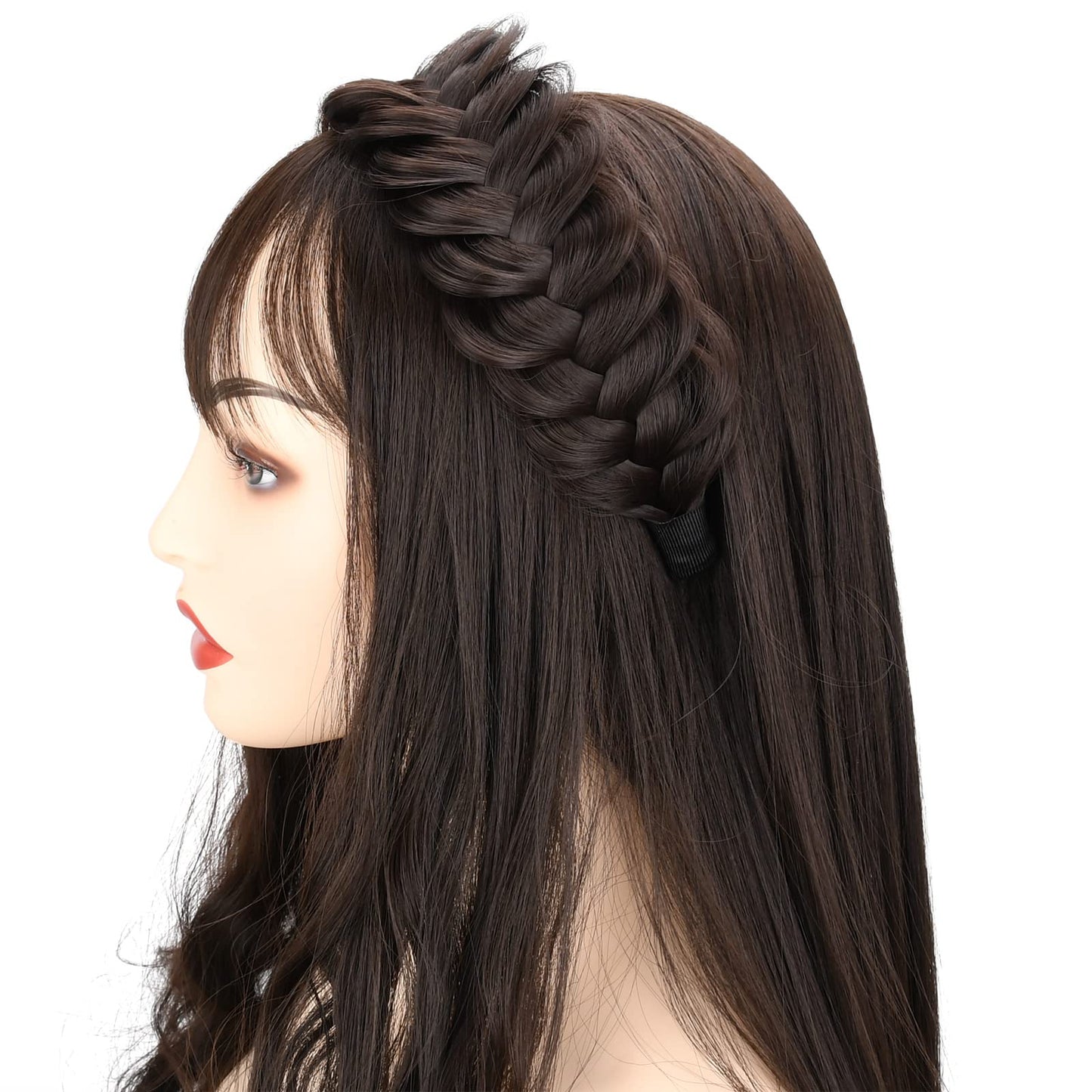 DIGUAN Wide Messy Braided Headband With Teeth Synthetic Hair Plaited Headband High Elasticity Braids Chunky Fishtail Braided Hair Band Hairpiece for Girls Women Beauty Accessory (Copper Brown)